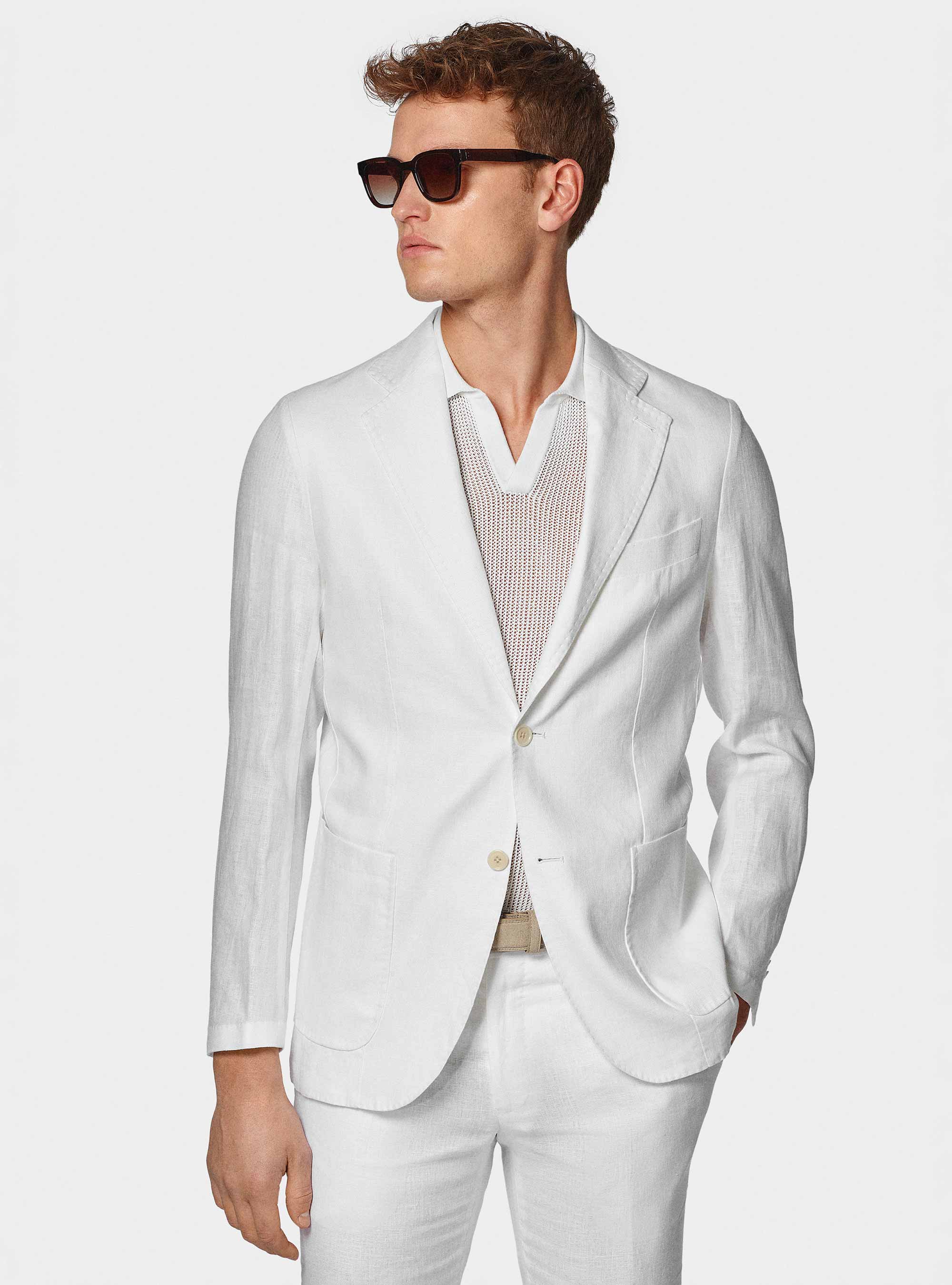 Pure linen suit blazer, WHITE