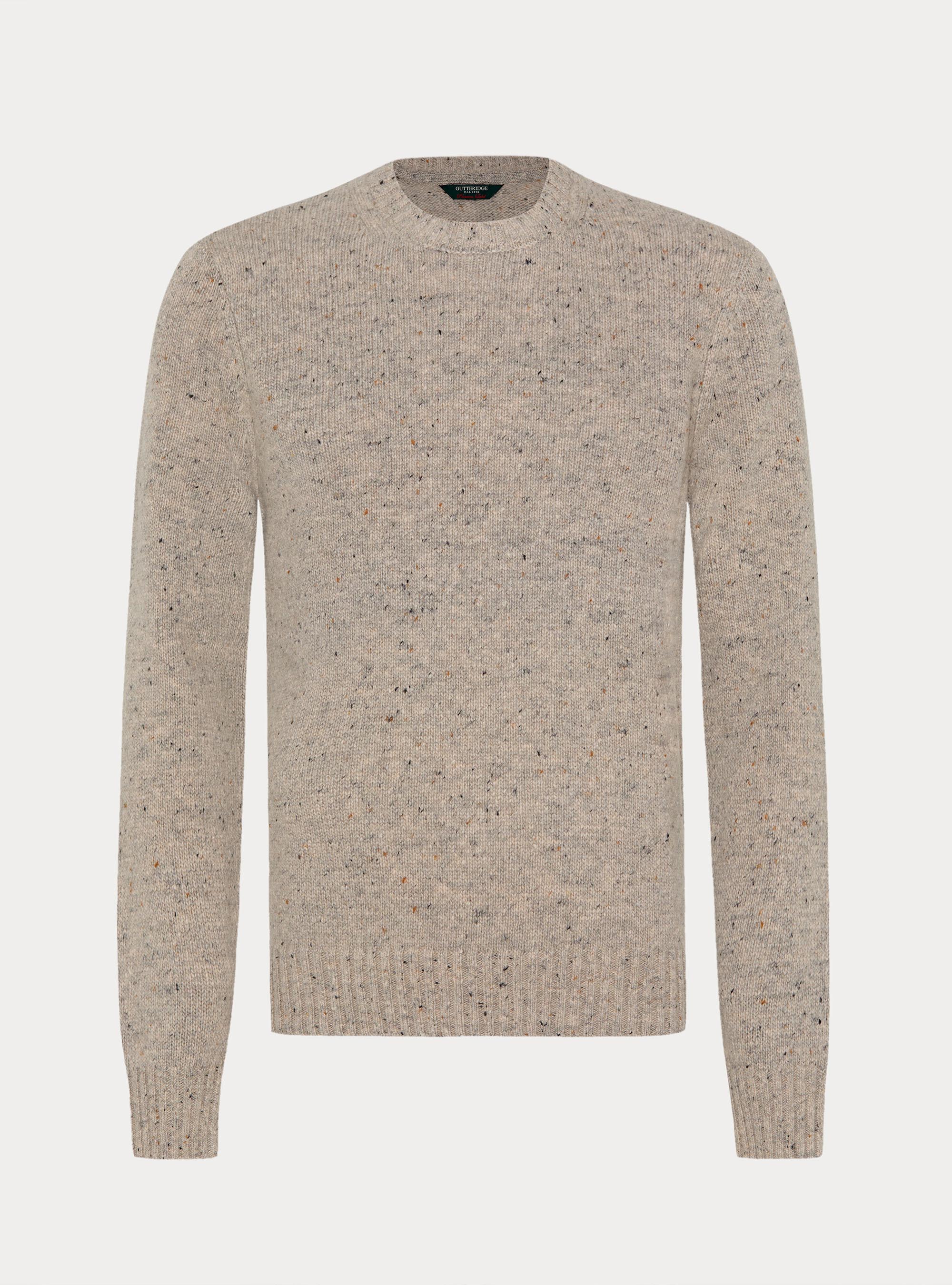 Rundhalspullover aus Merino-Wollmischung mit Noppen-Struktur, GRIGIO CHIARO MEL 0150C