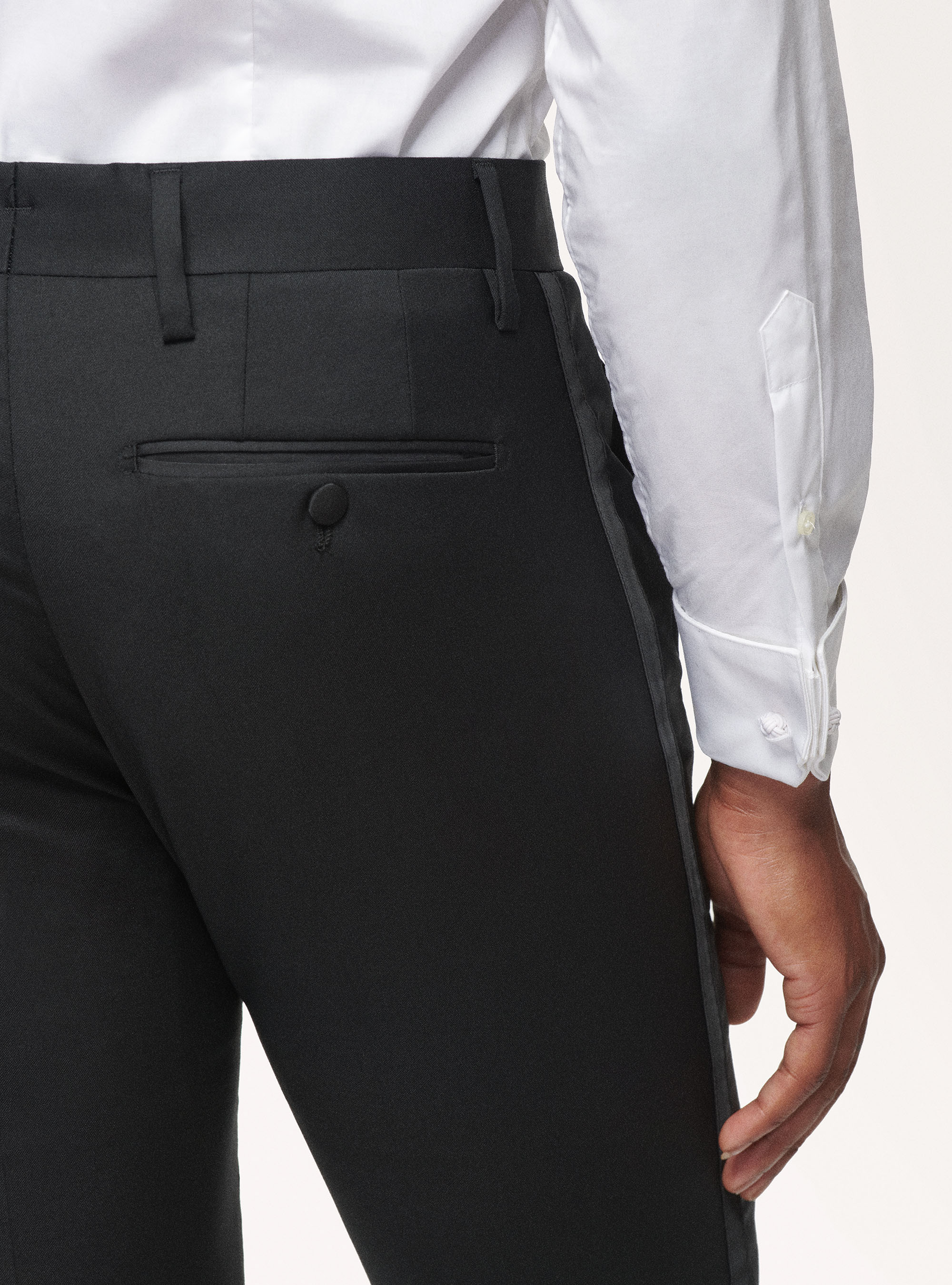 Pure Wool Tuxedo Trousers, BLACK