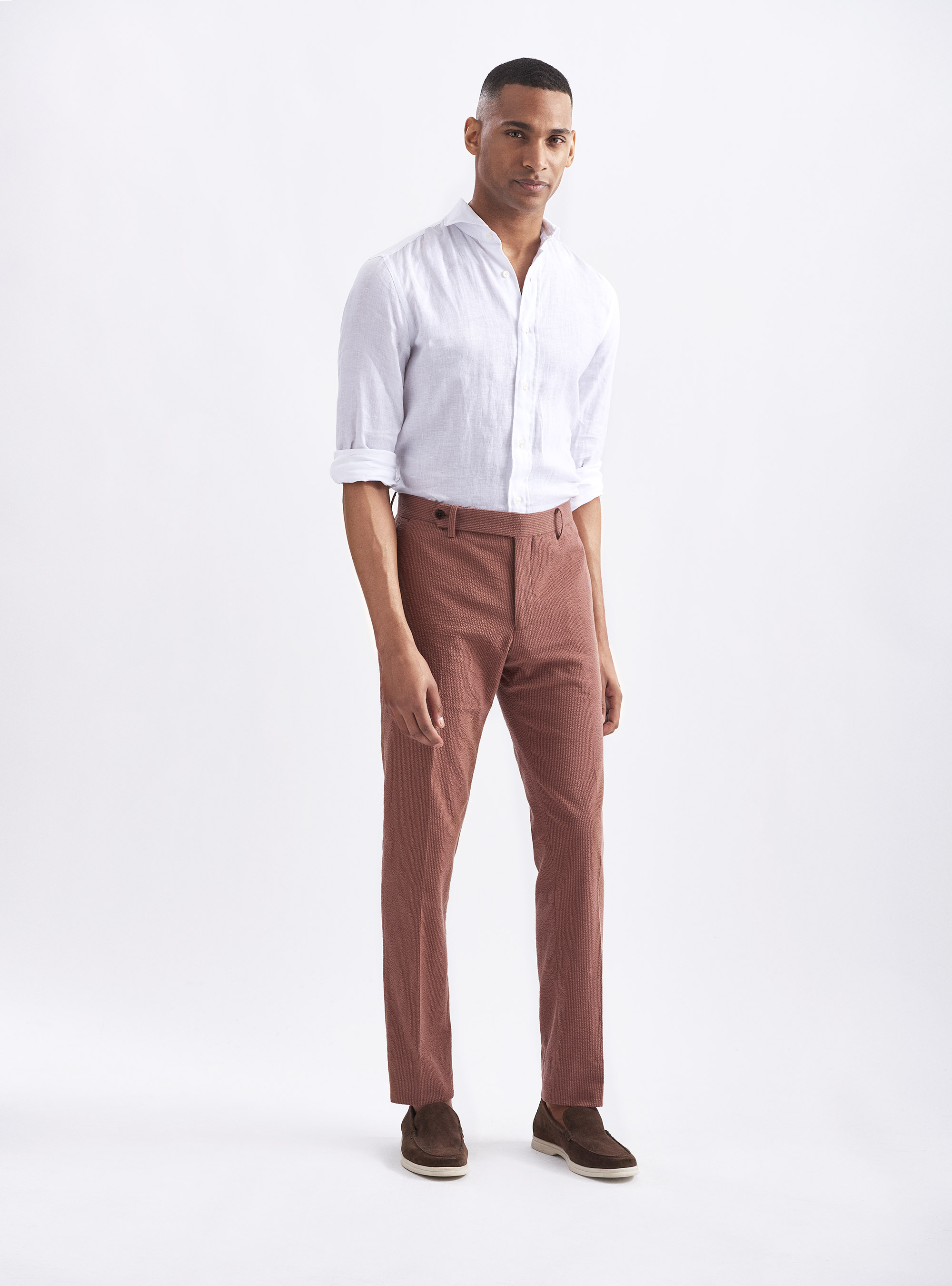 Pantalones de seersucker de algod&oacute;n el&aacute;stico, MULTICOLORE