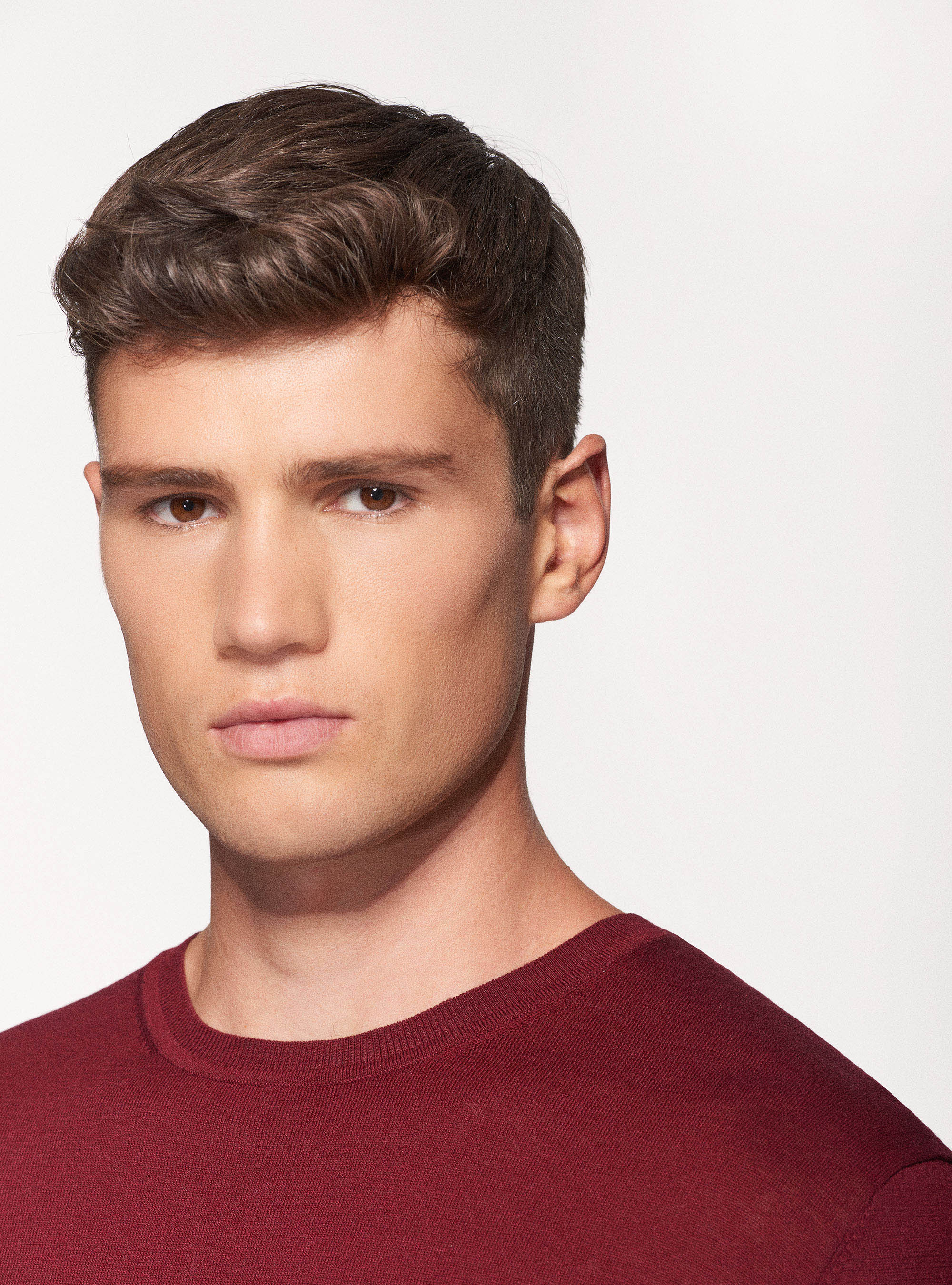 Silk cotton crew-neck sweater, BORDEAUX