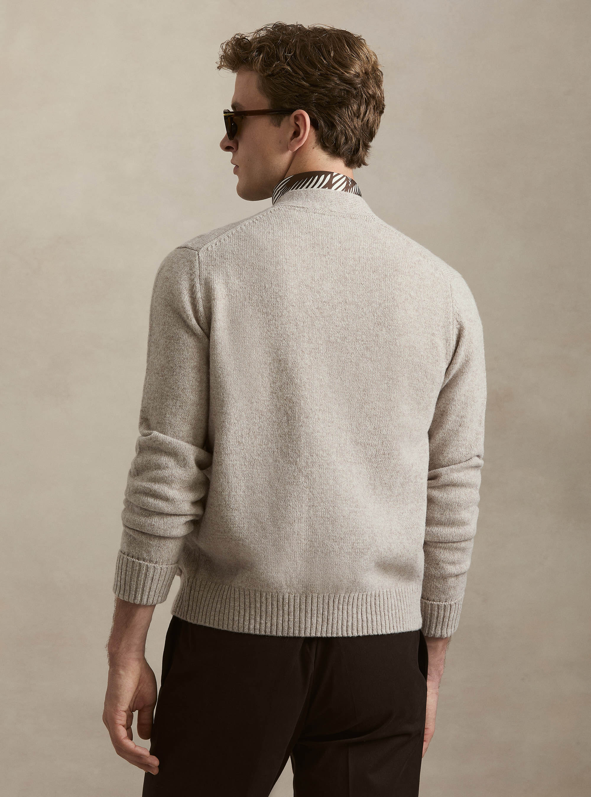 Shetland wool knitted cardigan, ECRU