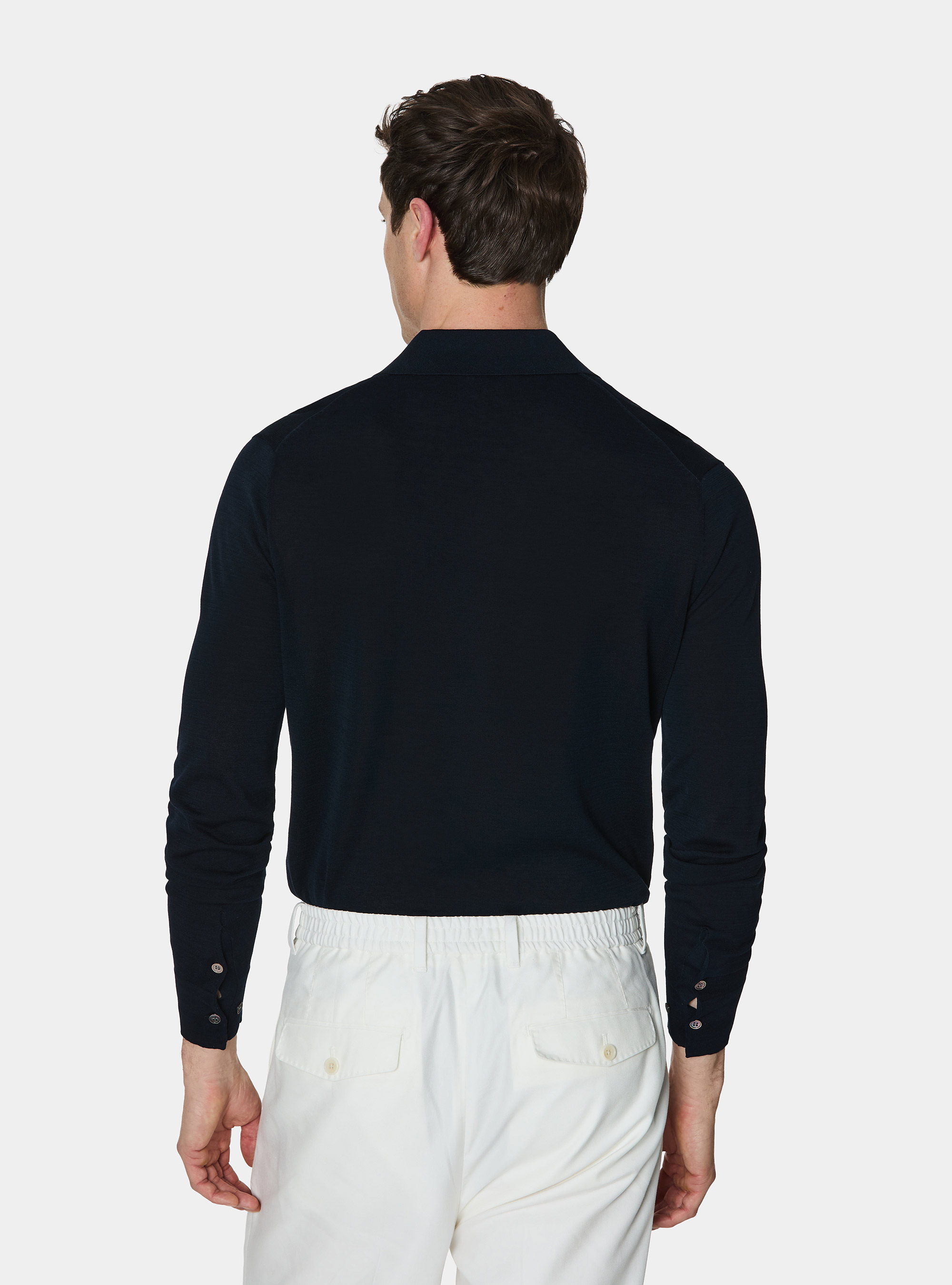 Cotton and silk polo shirt, NAVY BLUE