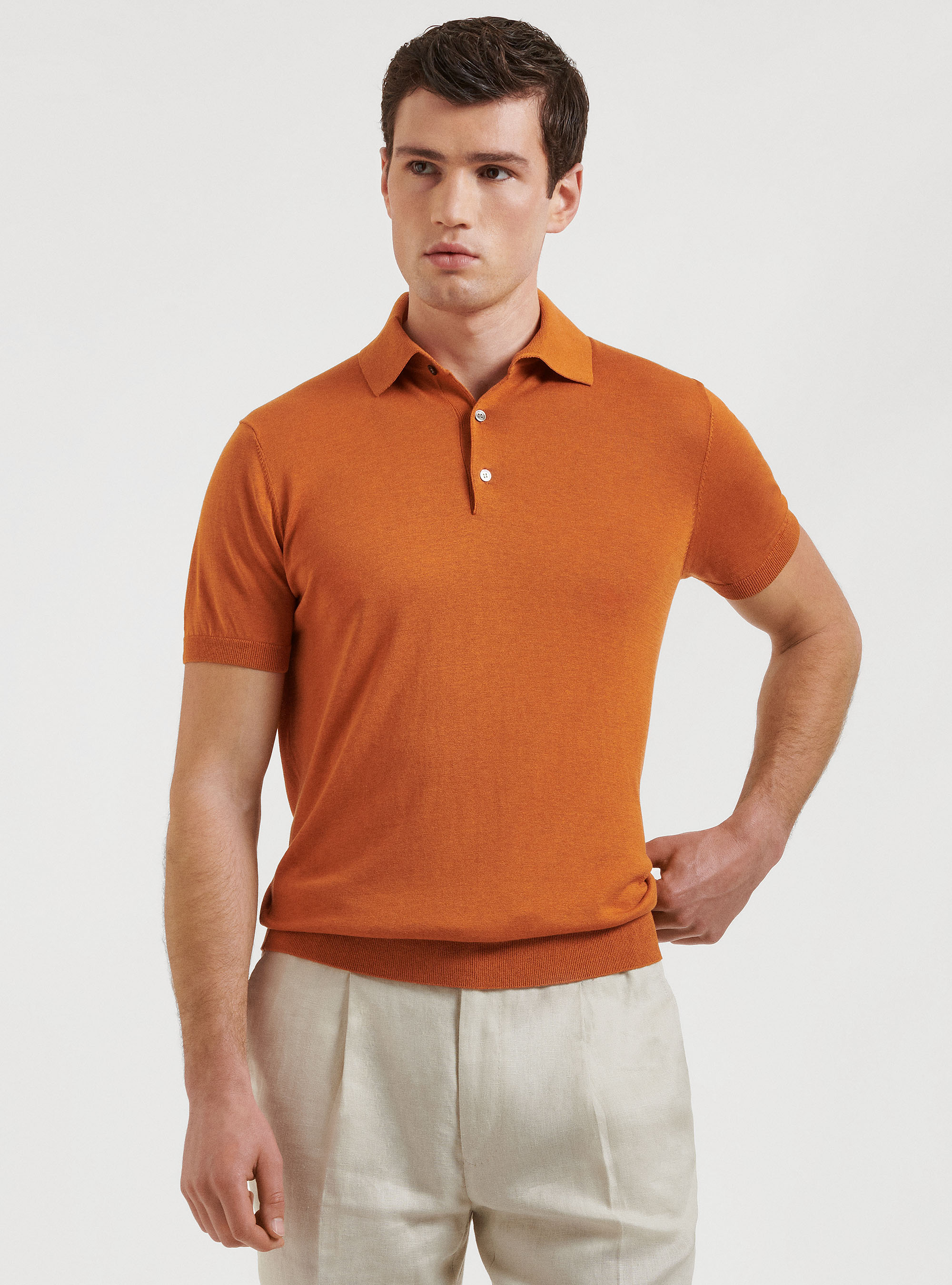 Silk cotton polo shirt, ORANGE