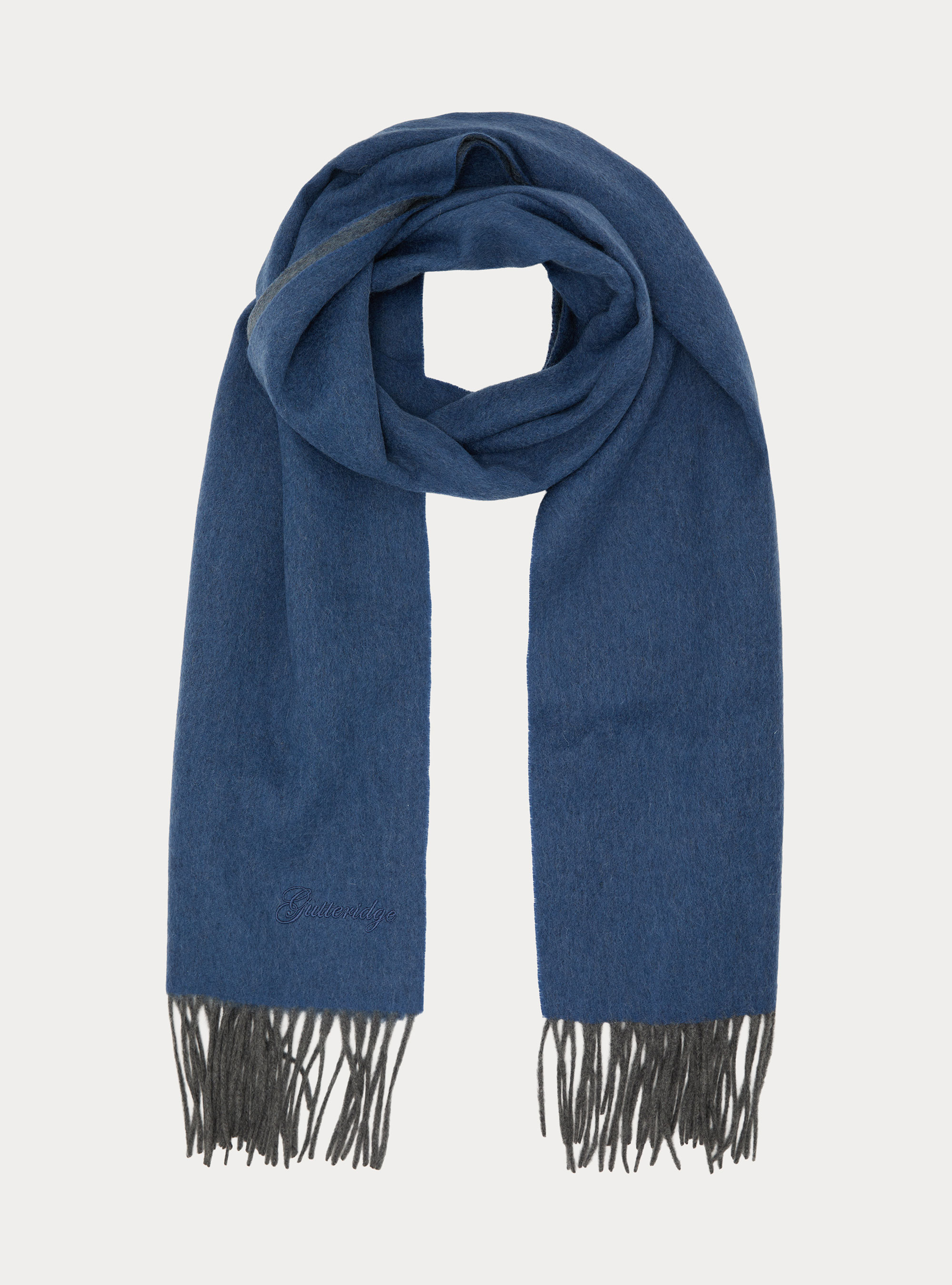 Sciarpa double face con ricamo in lana cashmere, BLU