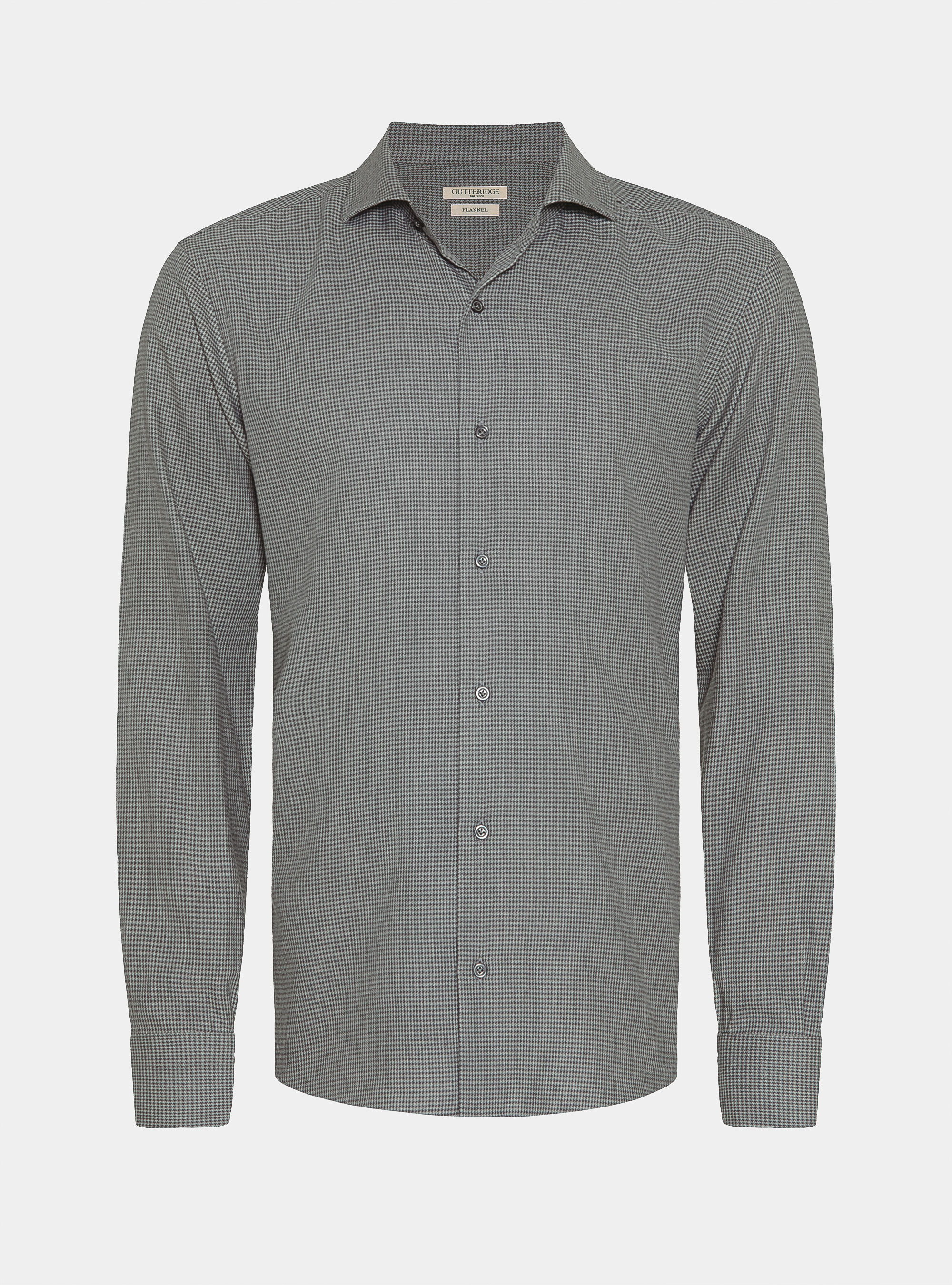 Camicia microfantasia in flanella di cotone e lana, GRIGIO CHIARO