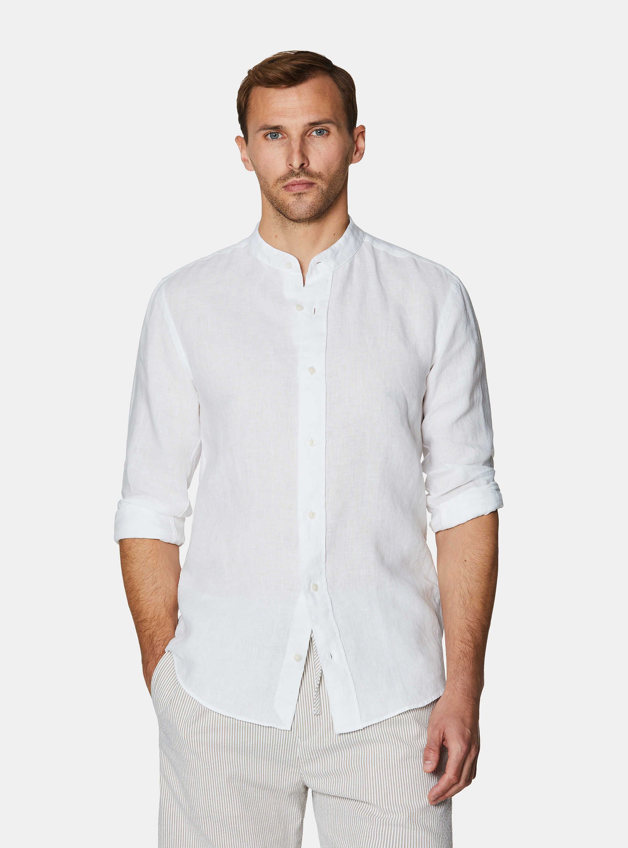 Chemise cor&eacute;enne en pur lin, BLANC