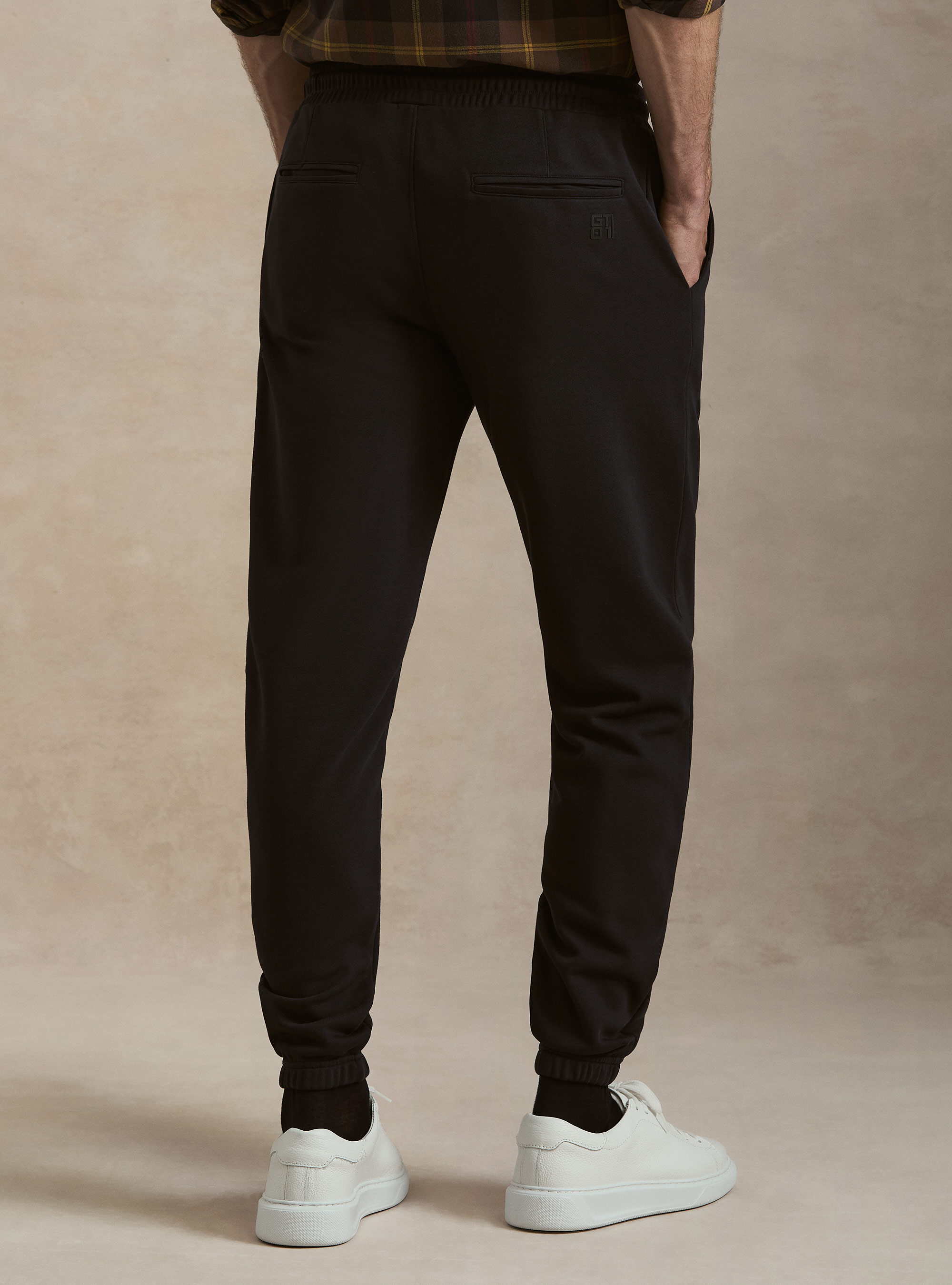 Pantalon en molleton m&eacute;lang&eacute; de coton, BLEU MARINE