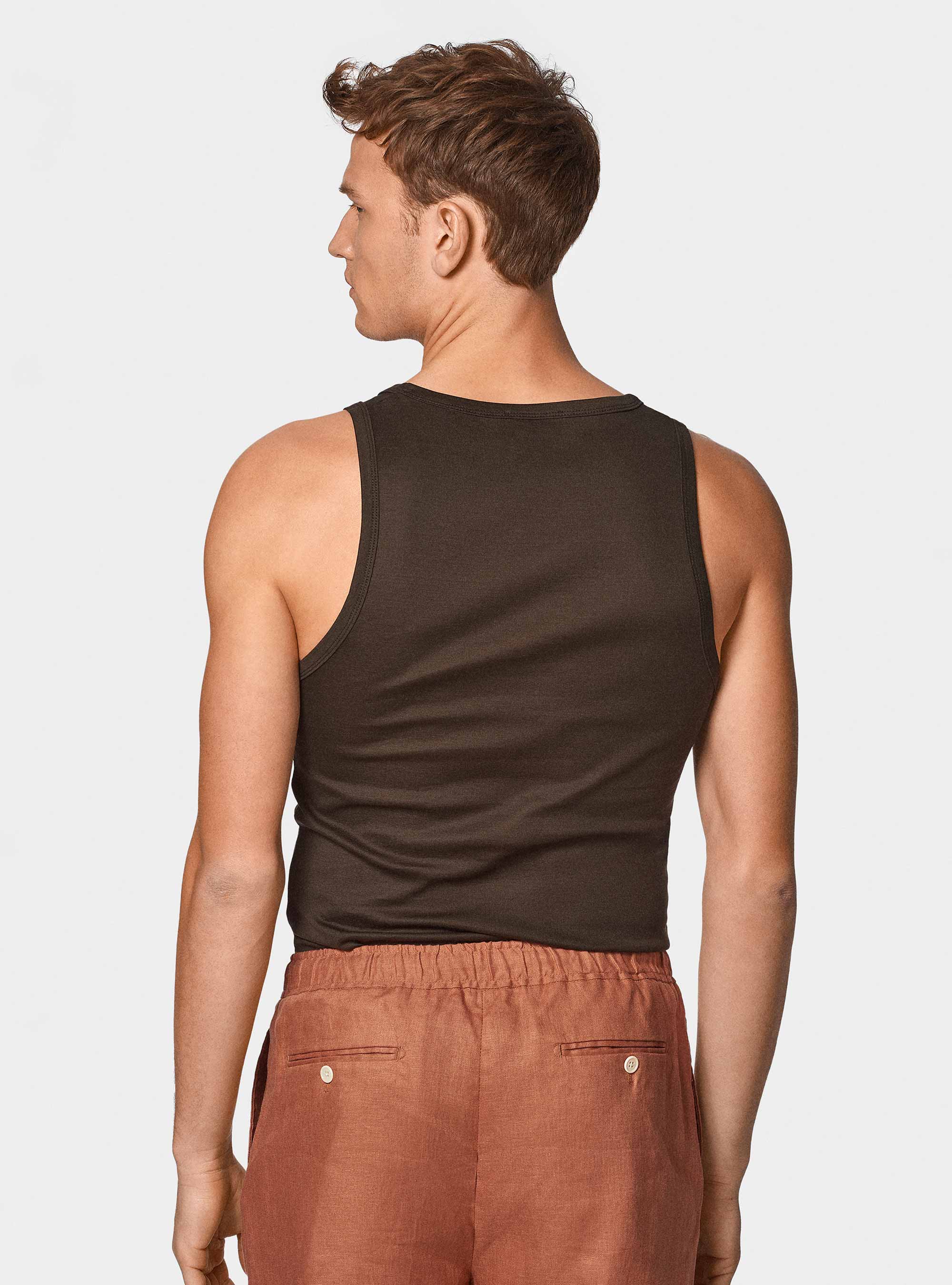 Camiseta de tirantes de hilo de algod&oacute;n, MARRON