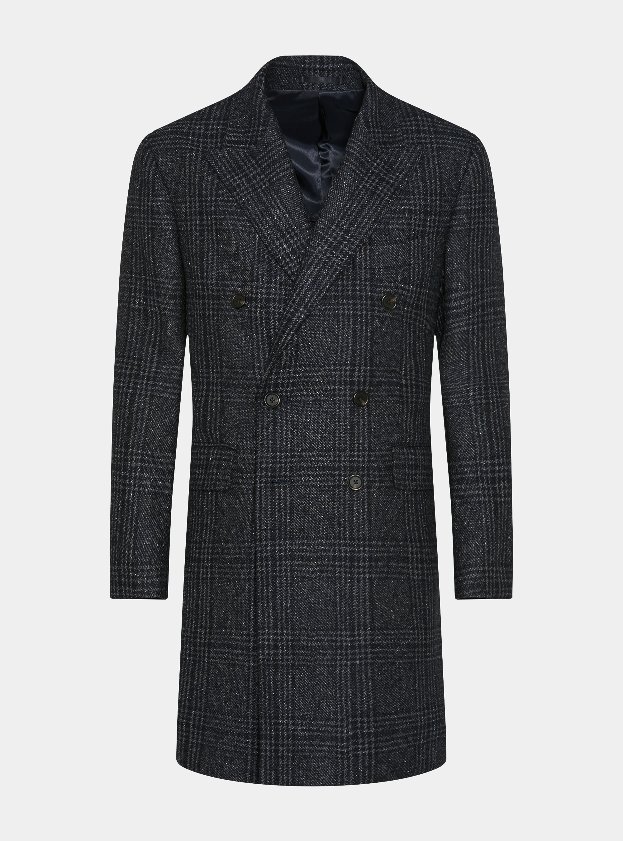 Cappotto doppiopetto fantasia in misto cashmere, BLU NAVY