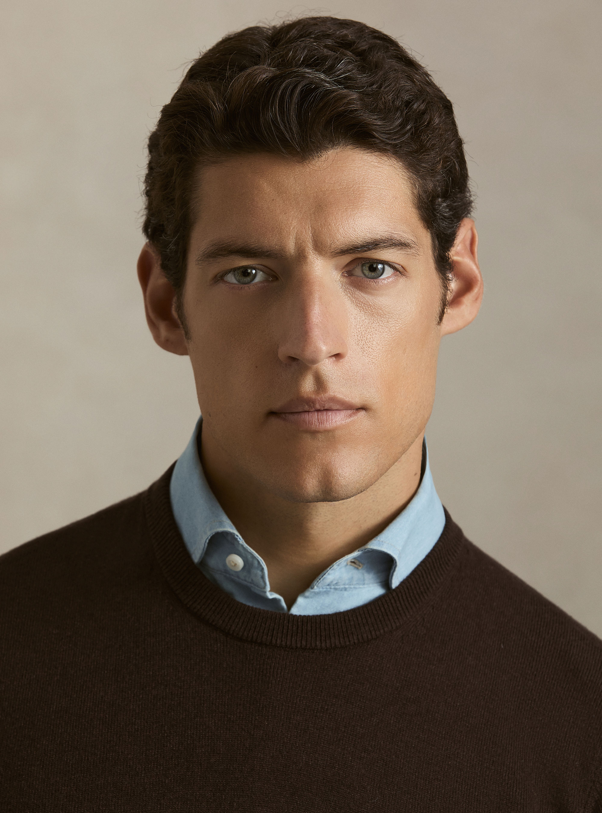Wool and cashmere blend crewneck sweater, BROWN