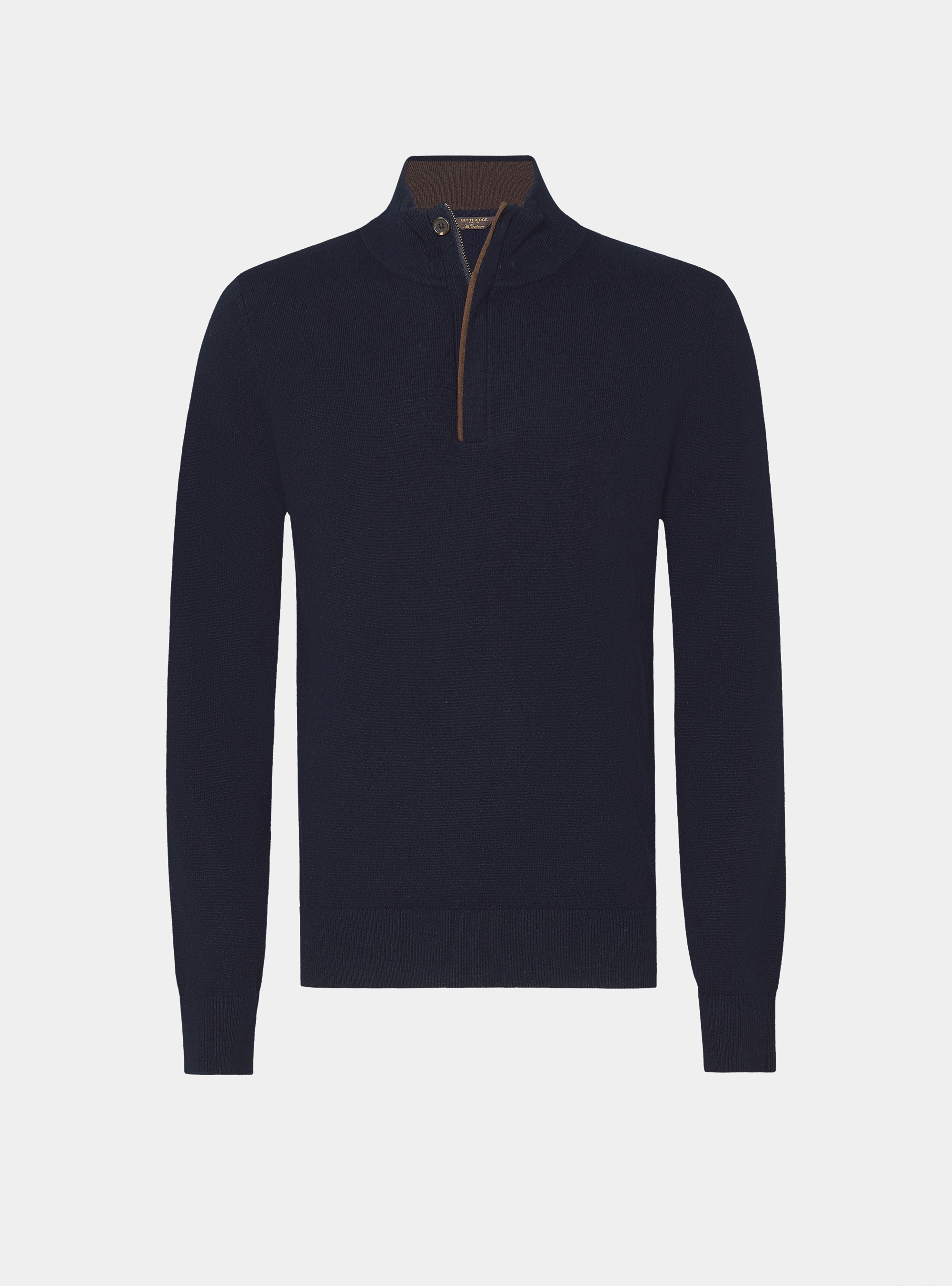 Pull demi-zip en lambswool et cachemire, BLEU MARINE