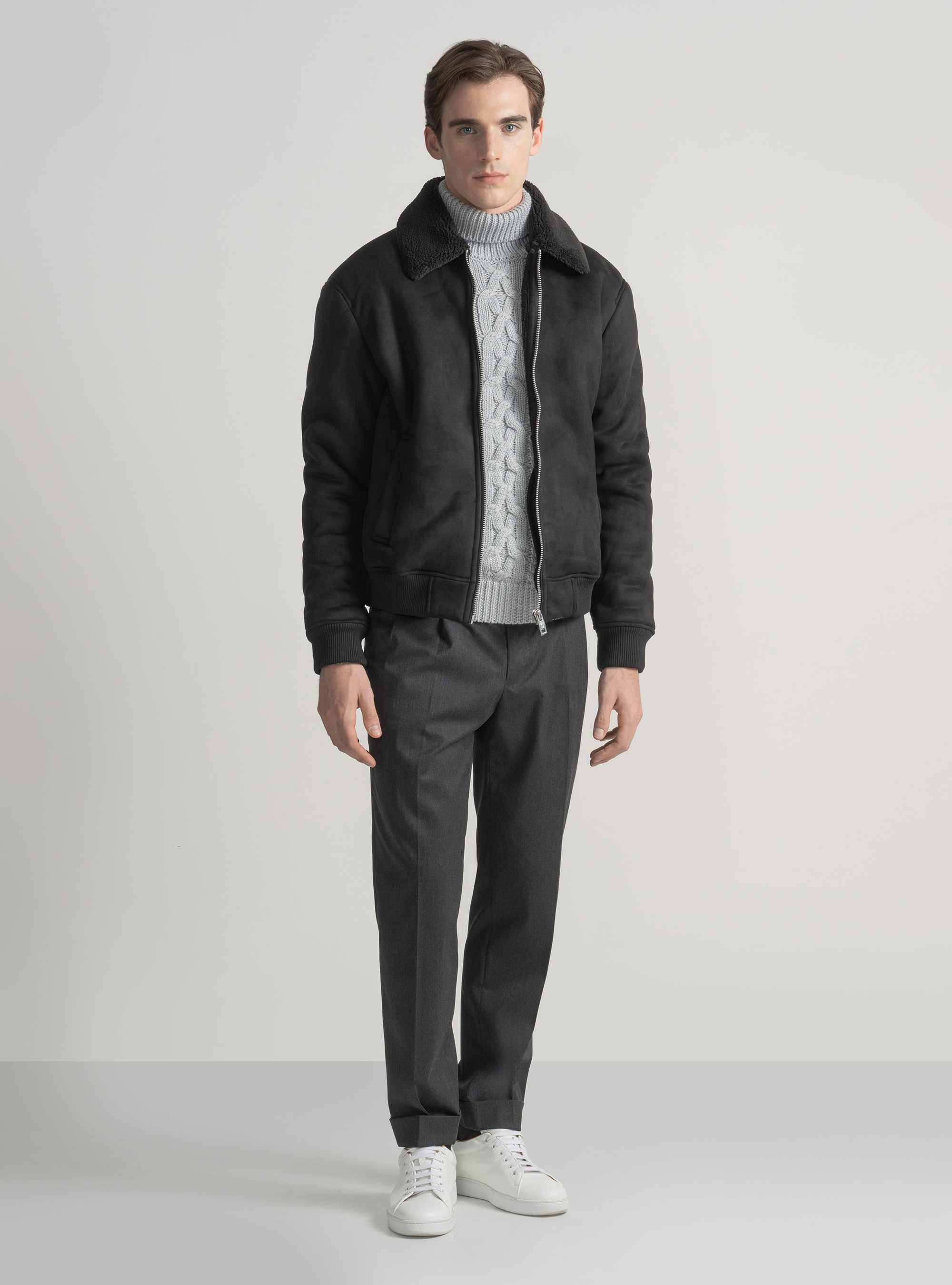 Suede effect bomber, BLACK