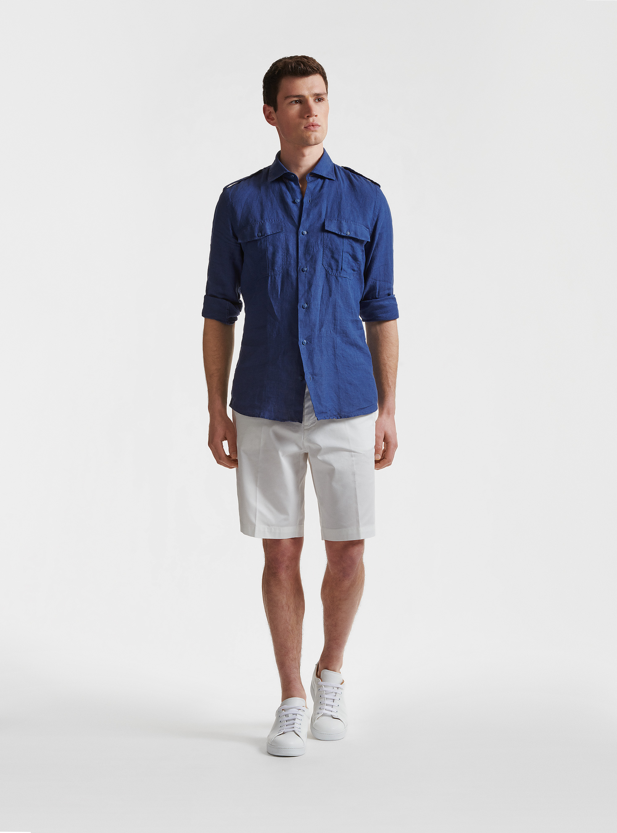 Camicia in puro lino con tasconi, 0243C DENIM