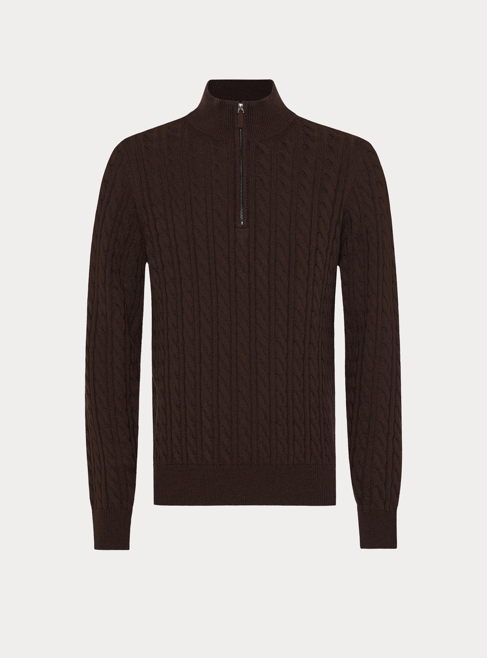 Maglia collo mock con trecca in misto lana, MARRONE