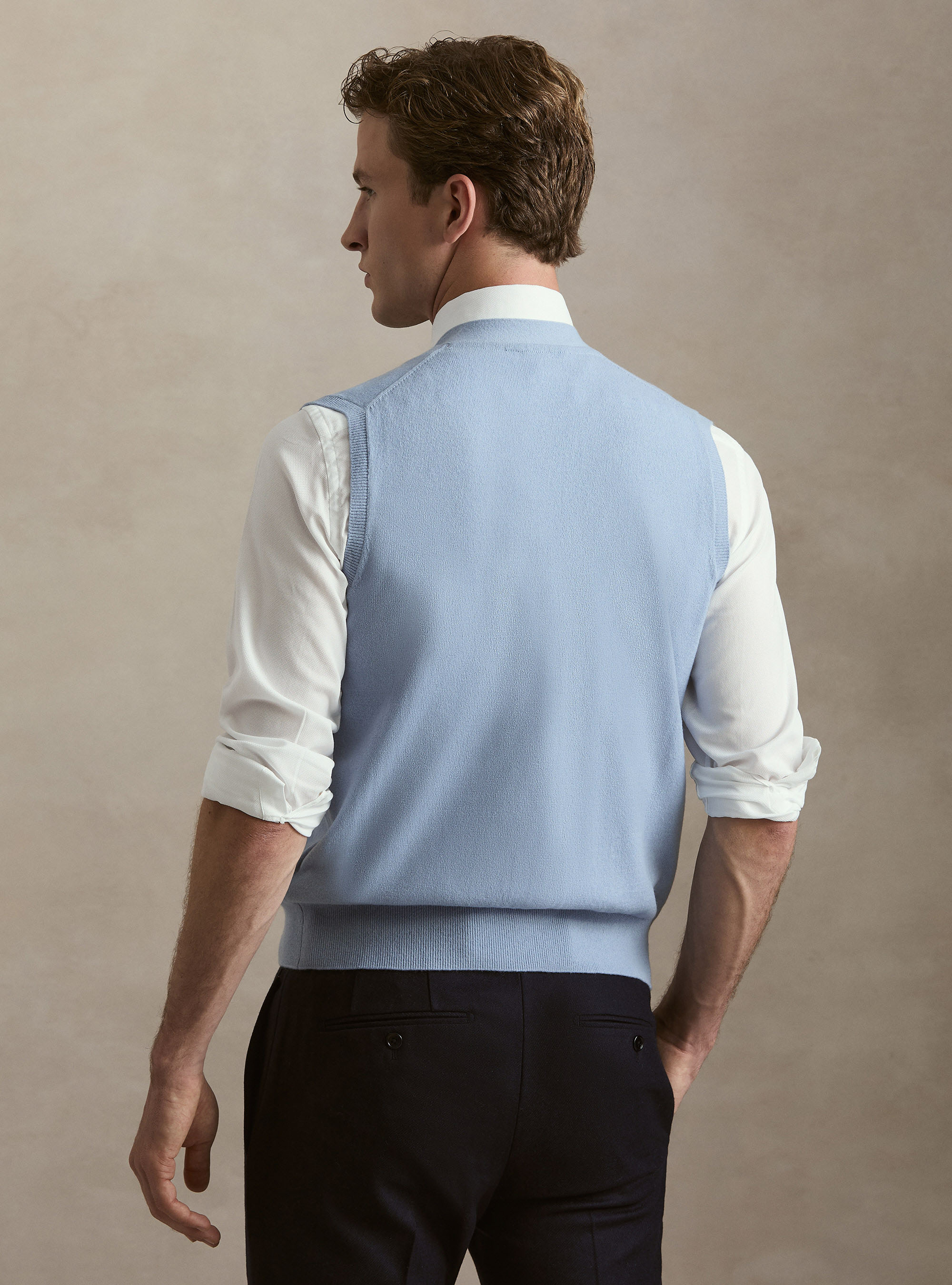 Chaleco de puro cashmere con botones, 0266C AZZURRO