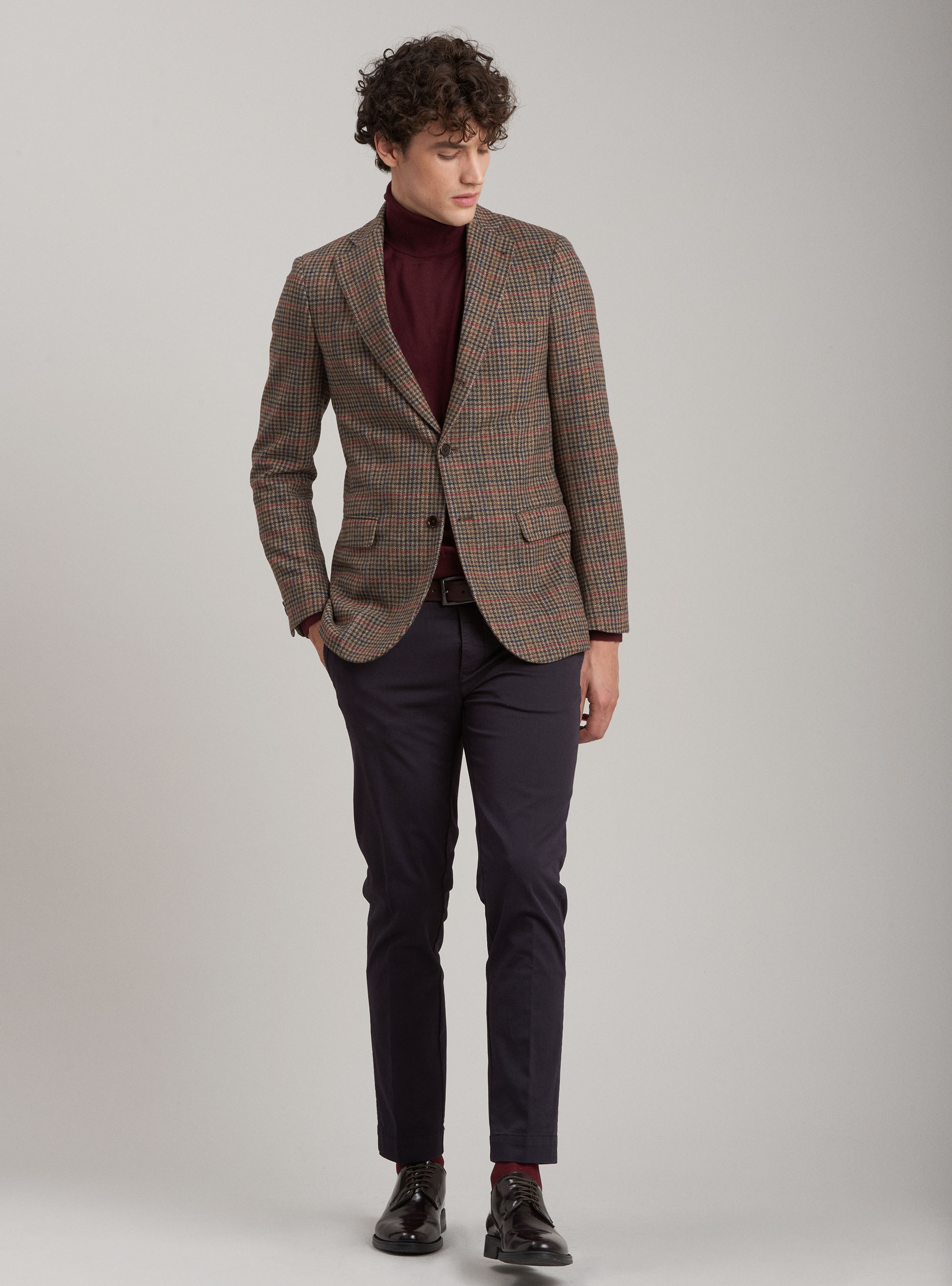 Veste Prince de Galles en laine et cachemire, MARRON