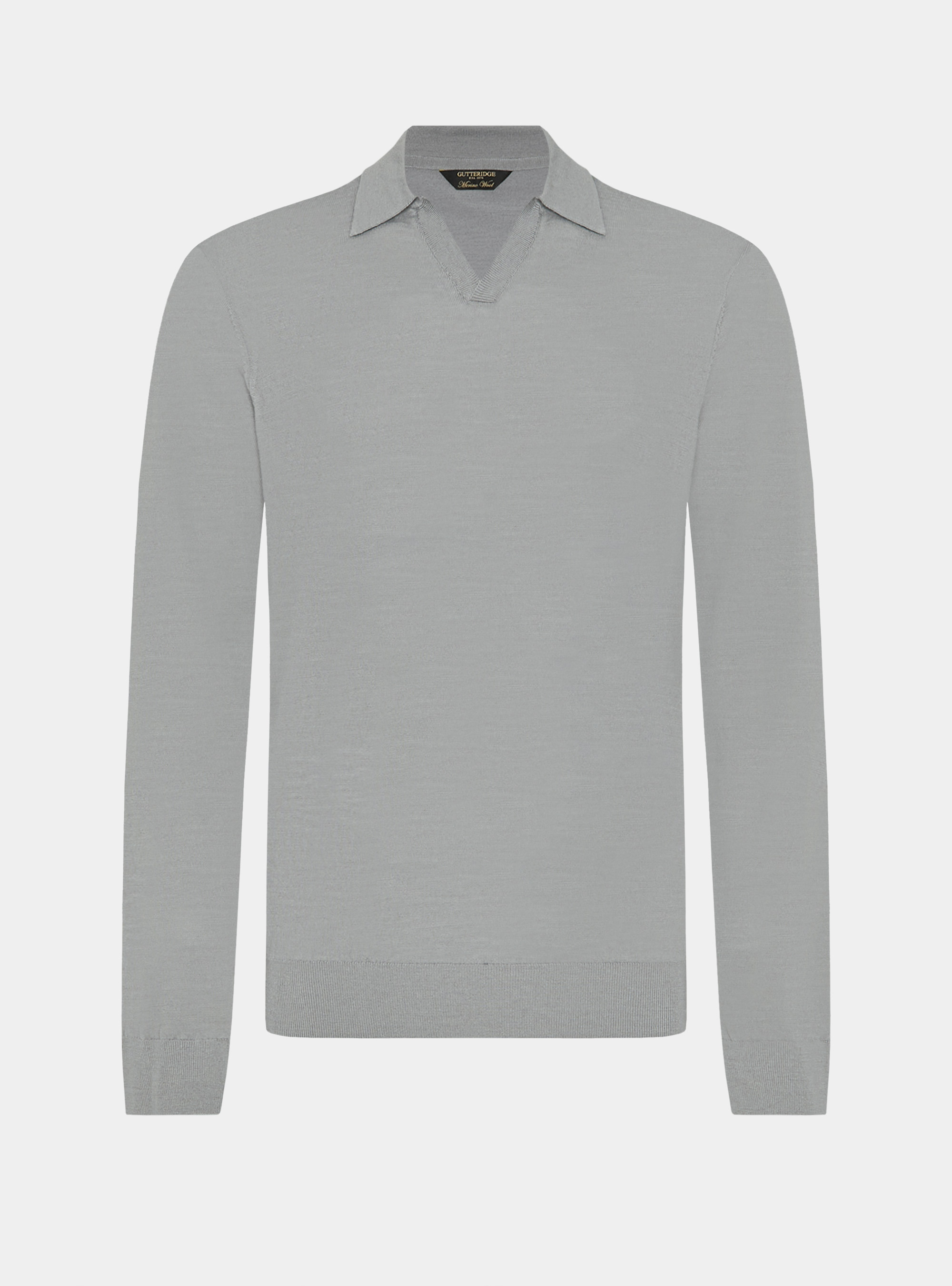 Merino wool buttonless knit polo shirt, GREY