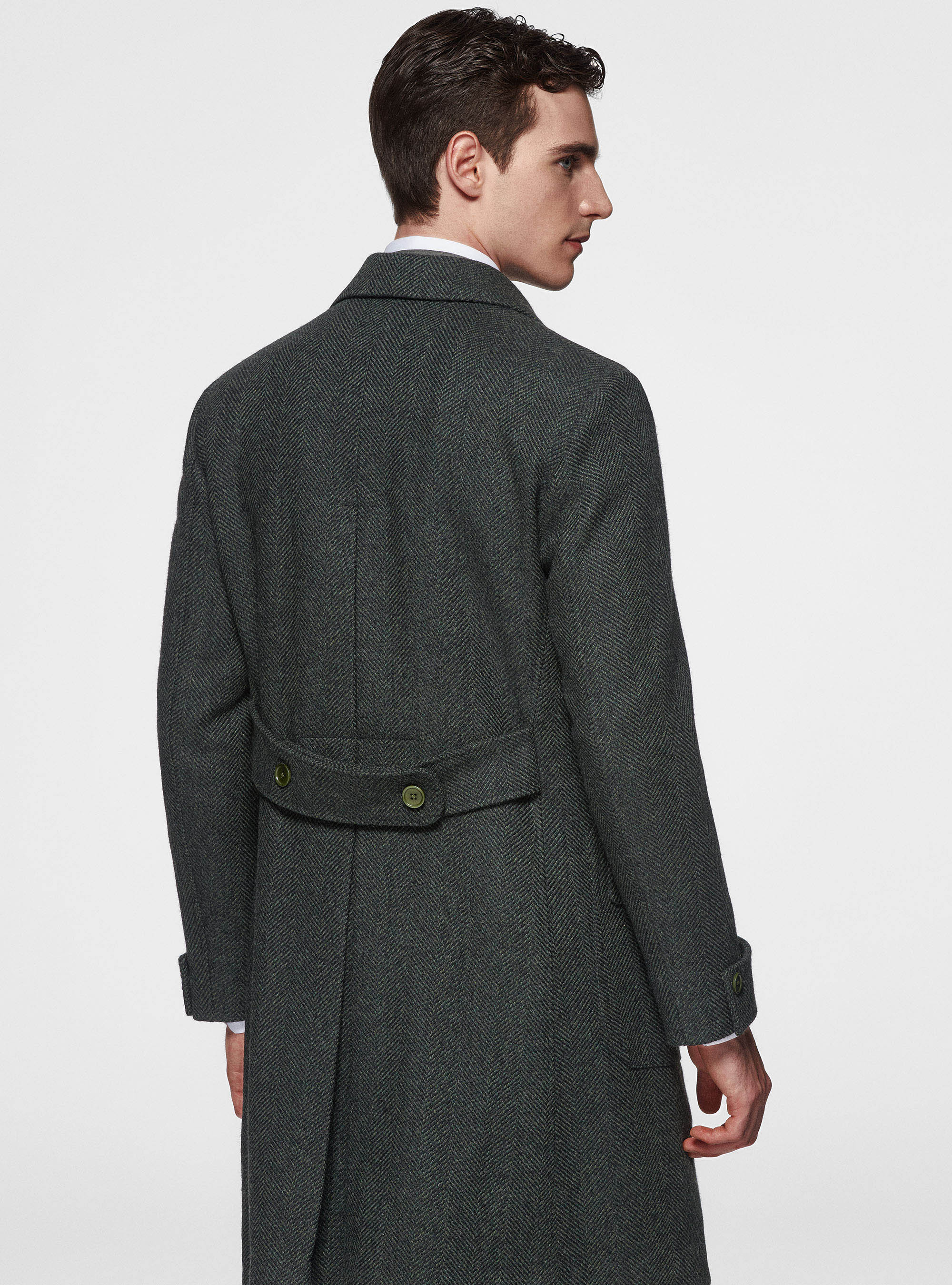 Double-breasted coat in herringbone wool blend, GREEN