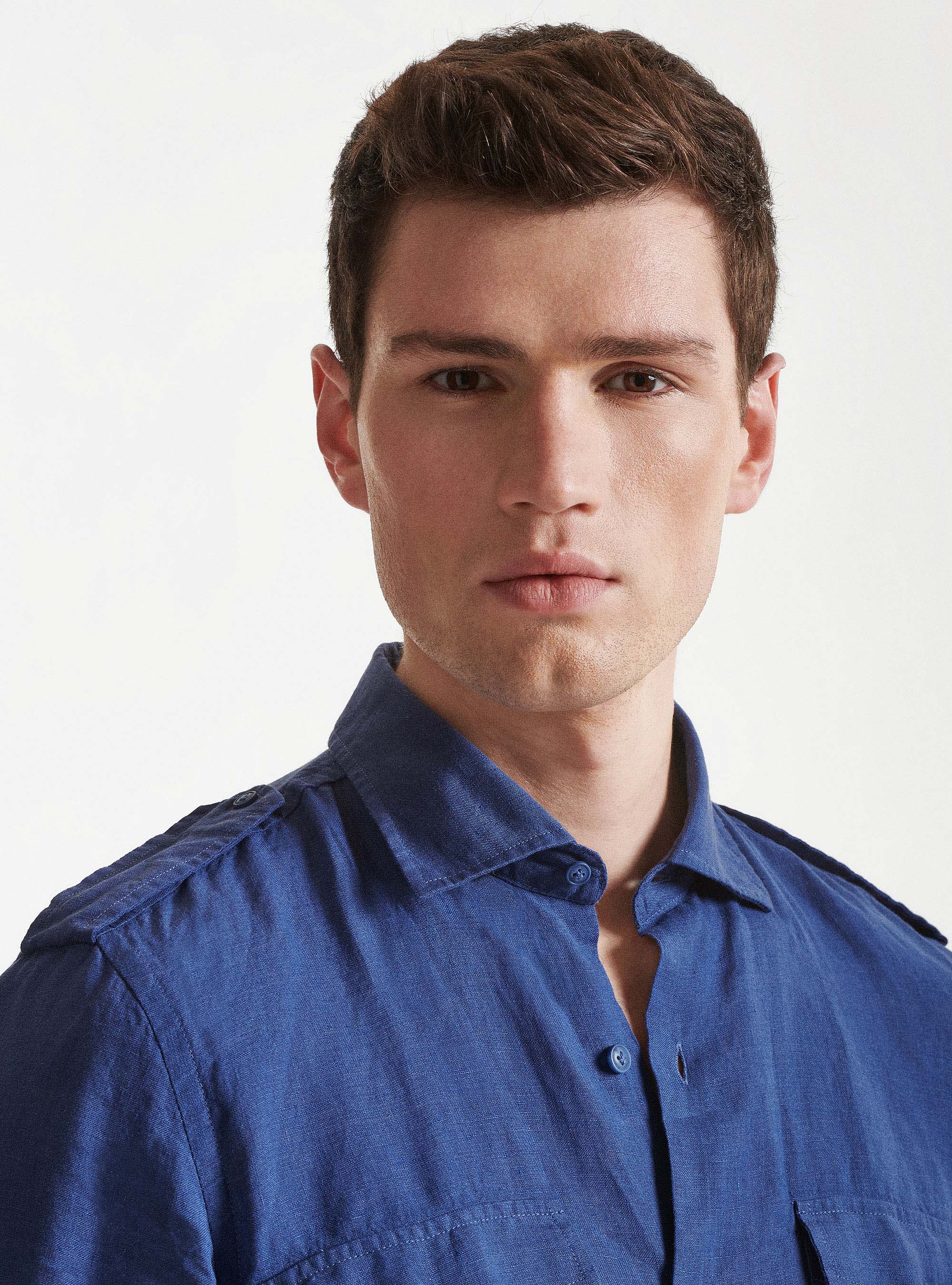 Camicia in puro lino con tasconi, 0243C DENIM