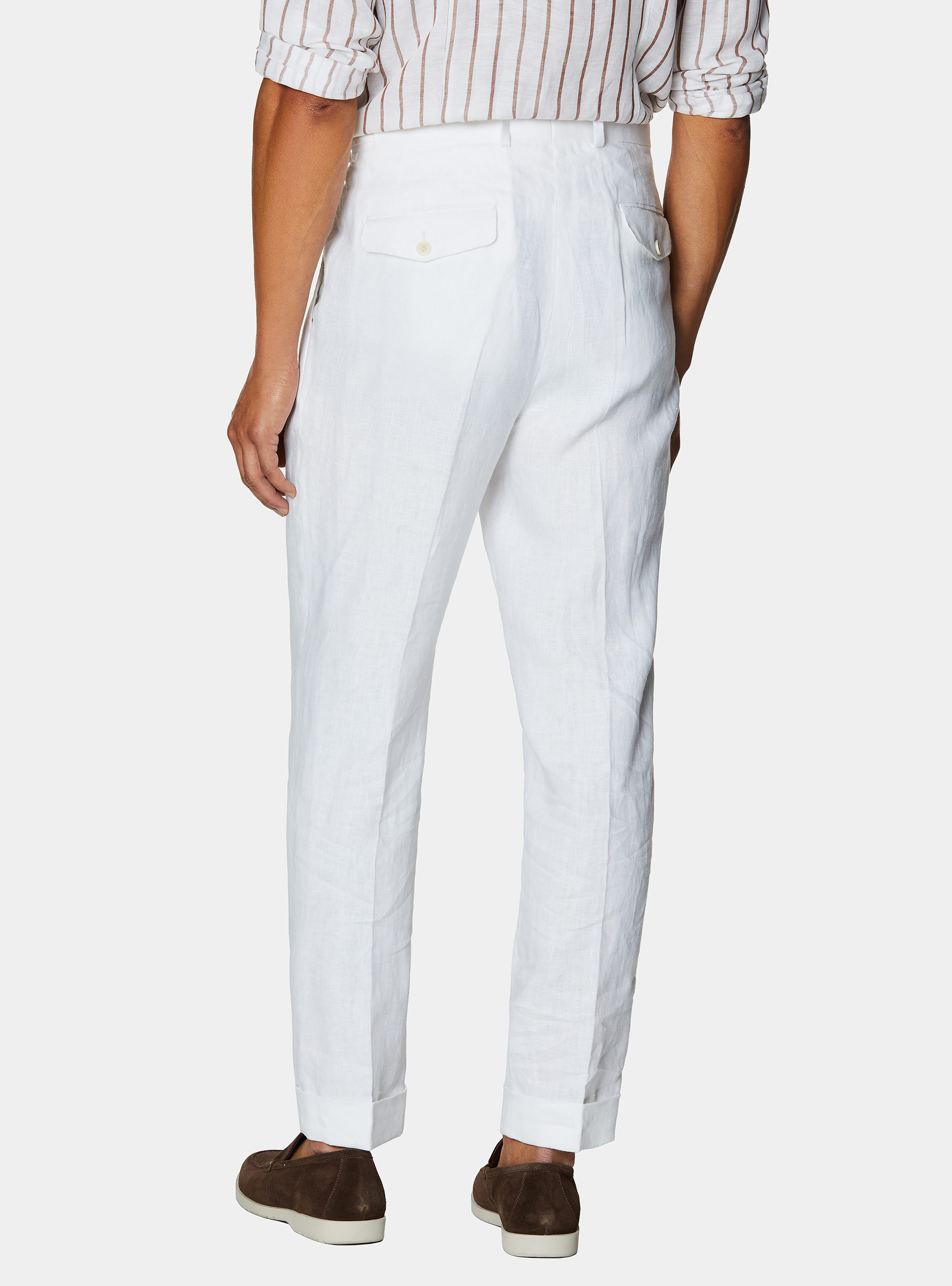 Pure linen double pleat trousers, WHITE