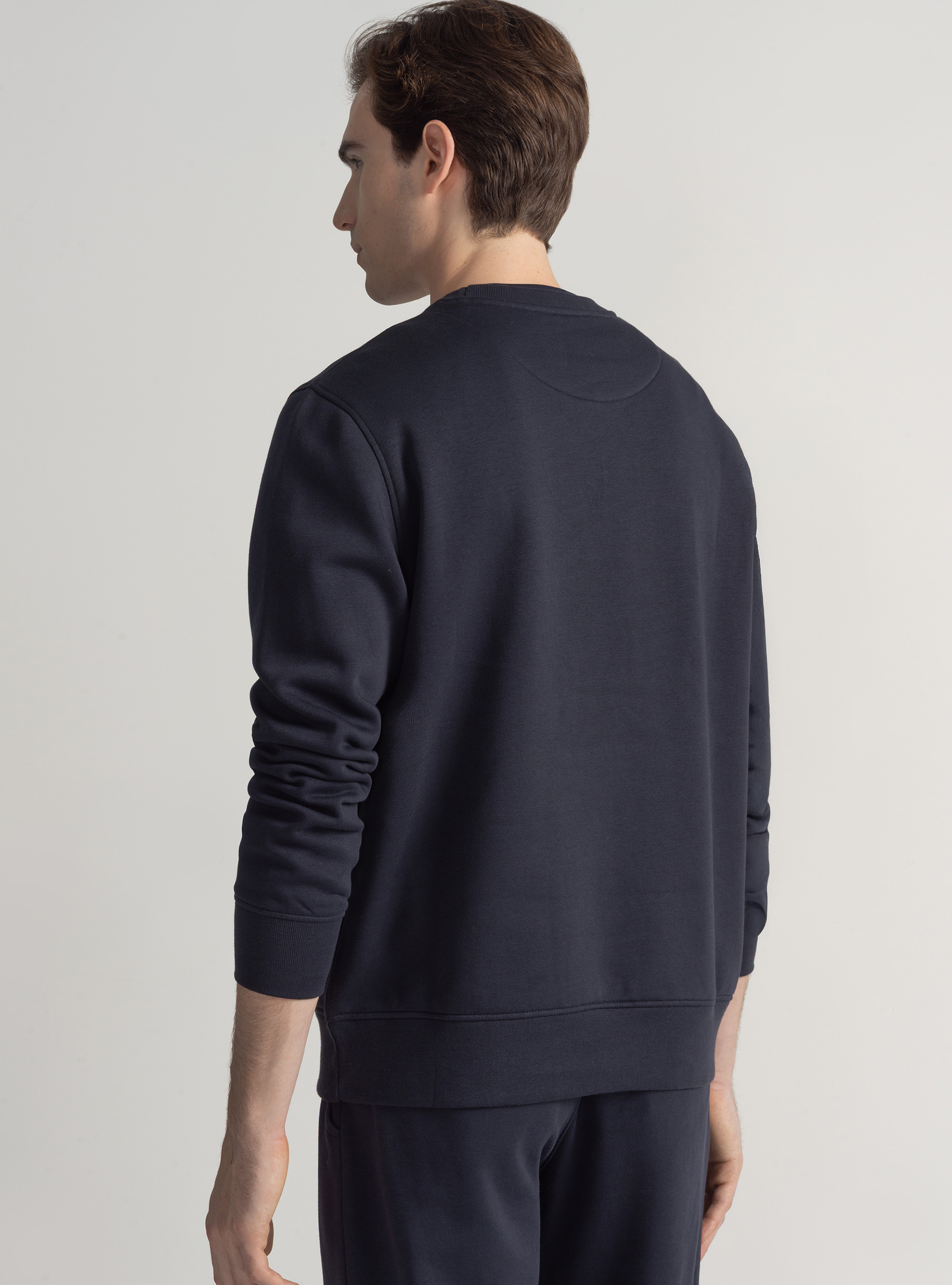 Sweatshirt &agrave; col rond avec logo, BLEU MARINE