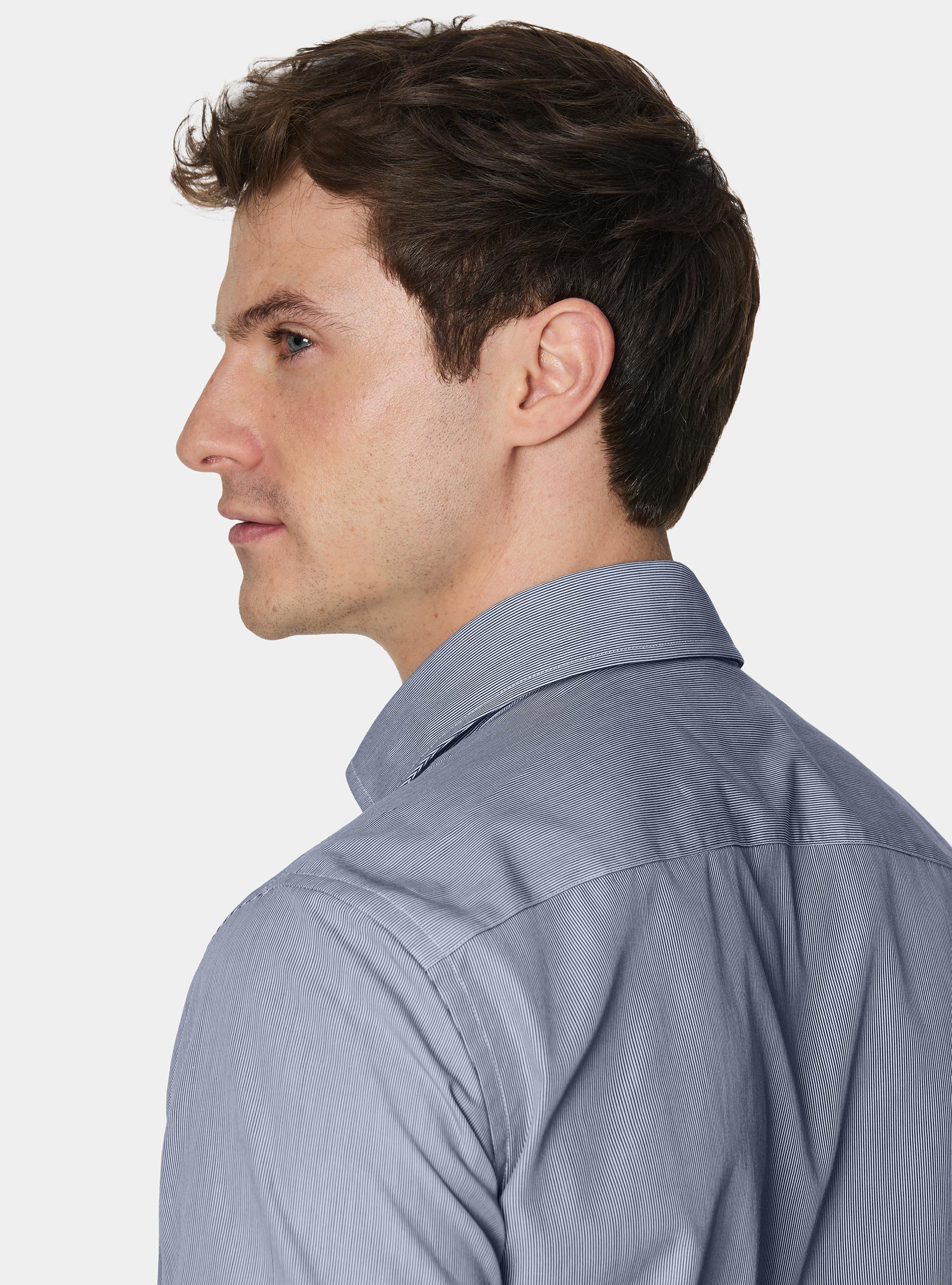 Camisa de popel&iacute;n de algod&oacute;n a rayas finas, AZUL MARINO