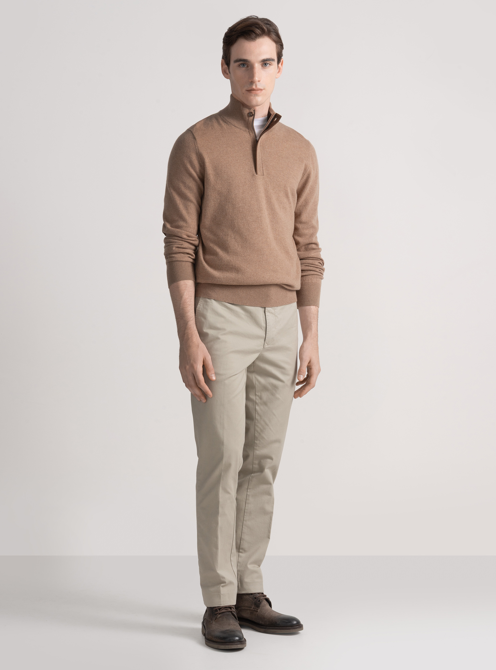 Lambswool and cashmere half-zip sweater, CAMMELLO 0570C
