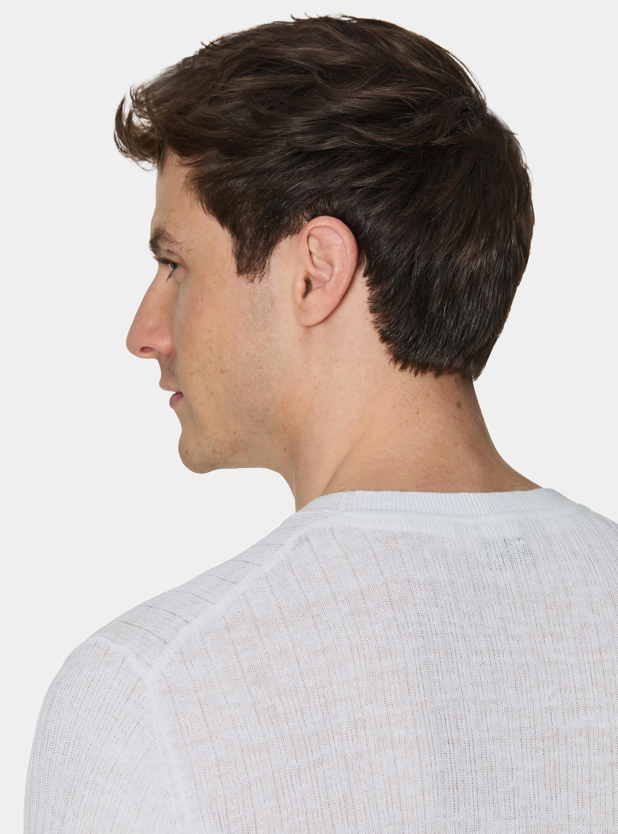 Pure linen ribbed crew neck sweater, WHITE
