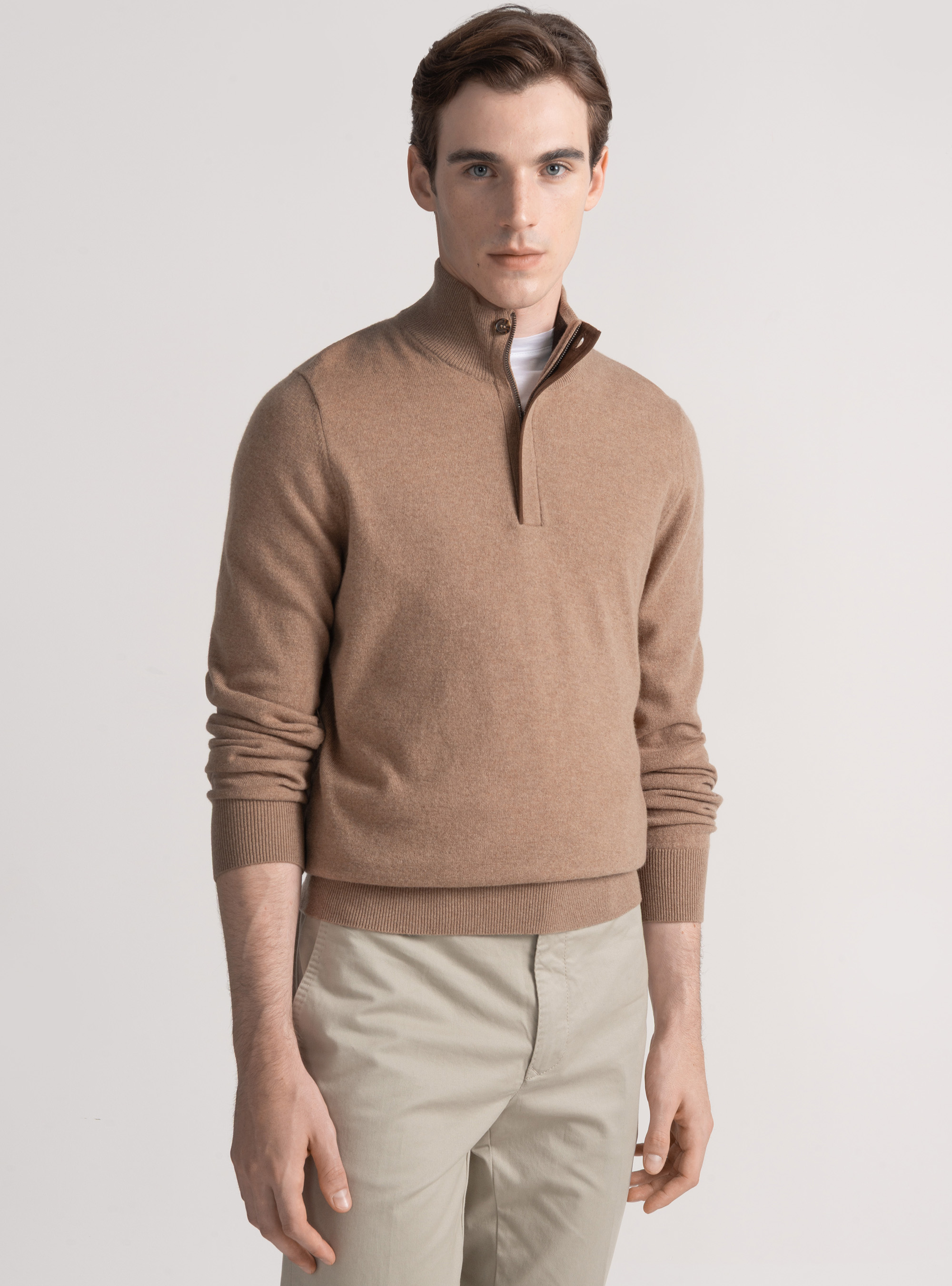 Lambswool and cashmere half-zip sweater, CAMMELLO 0570C