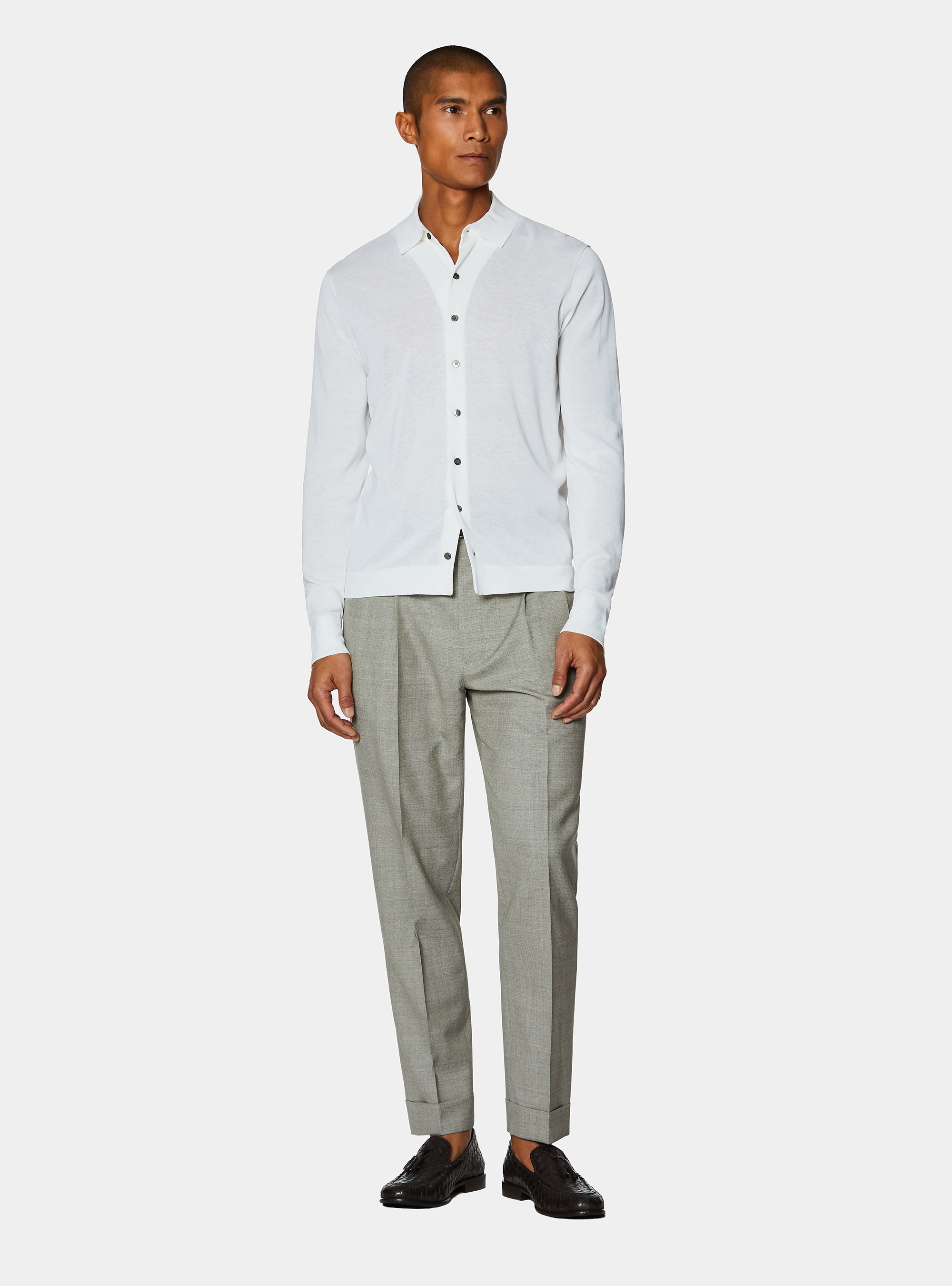 Vitale Barberis Canonico pure wool double pleat trousers, ECRU