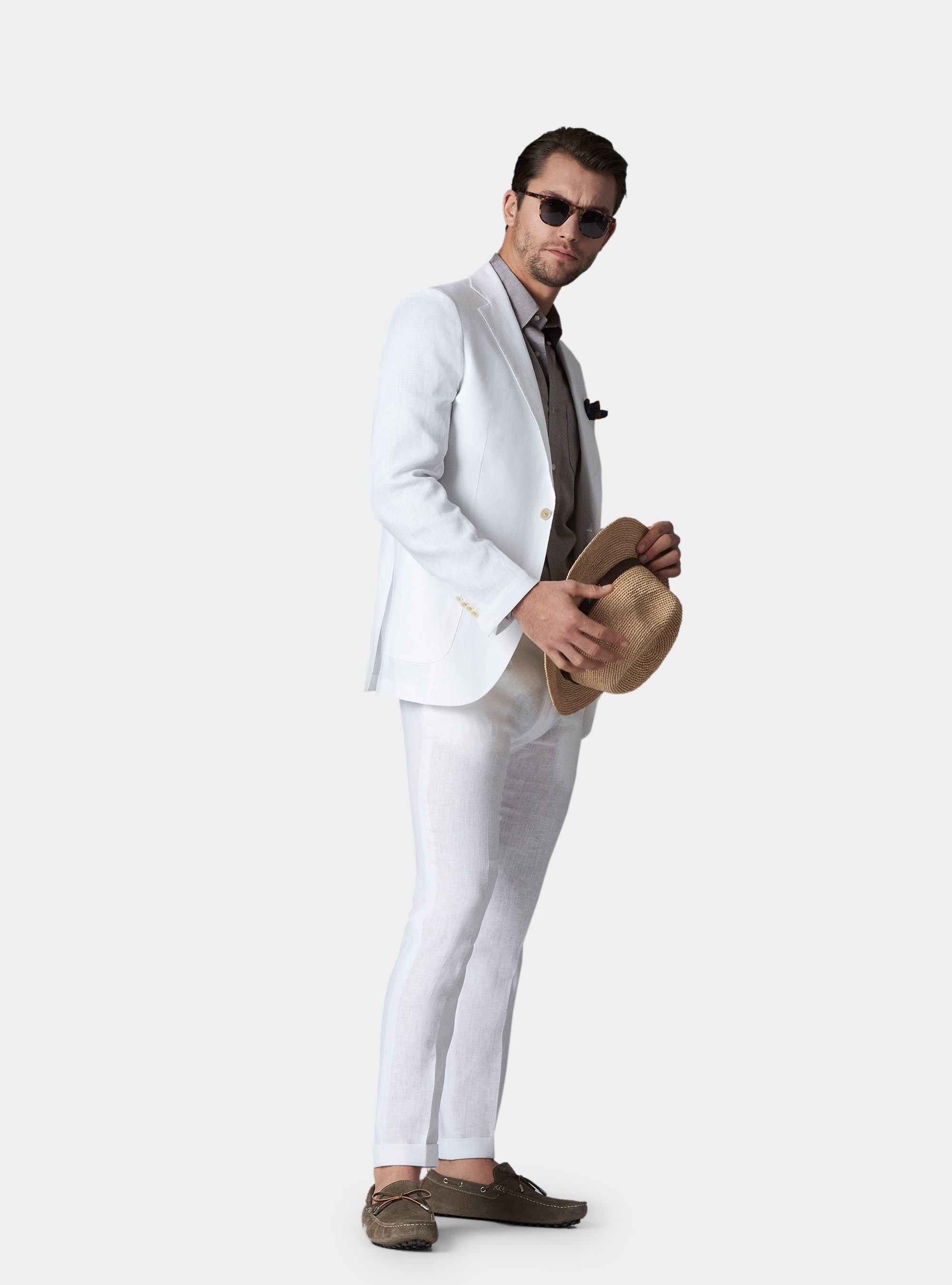 Pantalone con pince per abito in lino ritorto, BIANCO