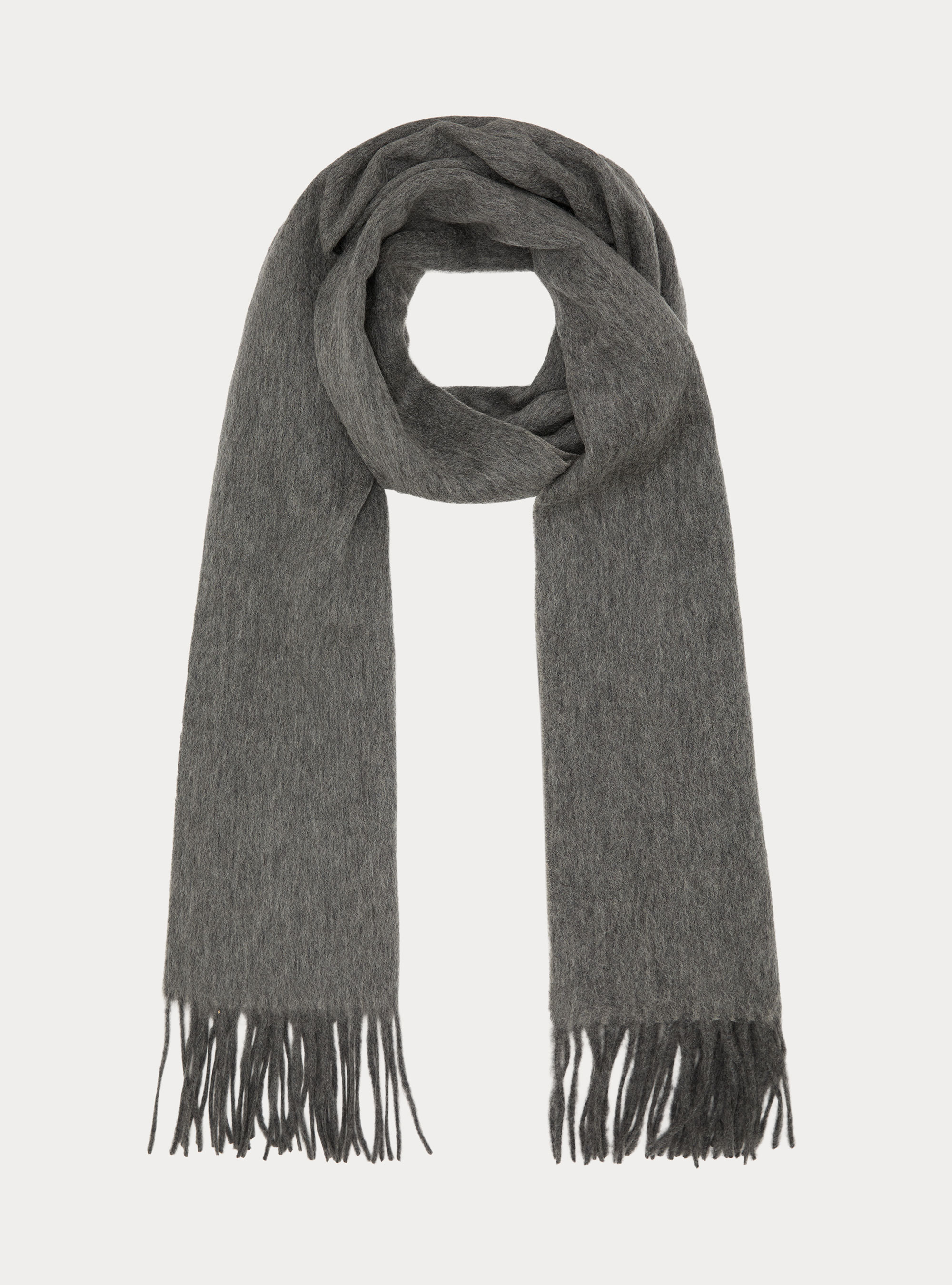 Sciarpa double face con ricamo in lana cashmere, GRIGIO CHIARO
