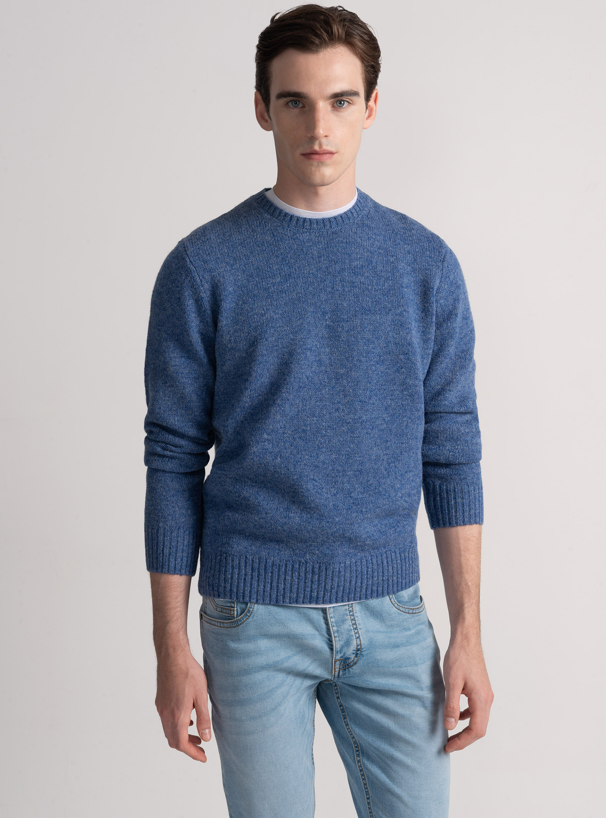Shetland wool crew-neck sweater, 0243C DENIM
