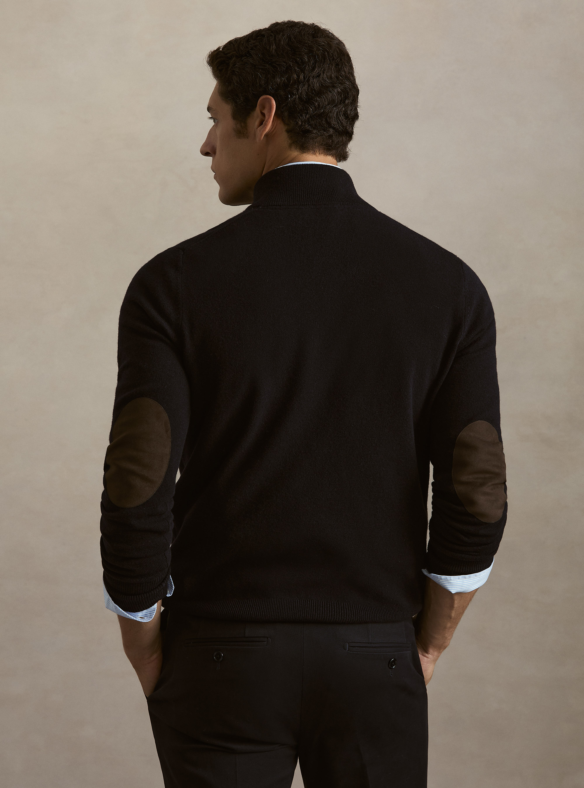 Pull demi-zip en lambswool et cachemire, BLEU MARINE