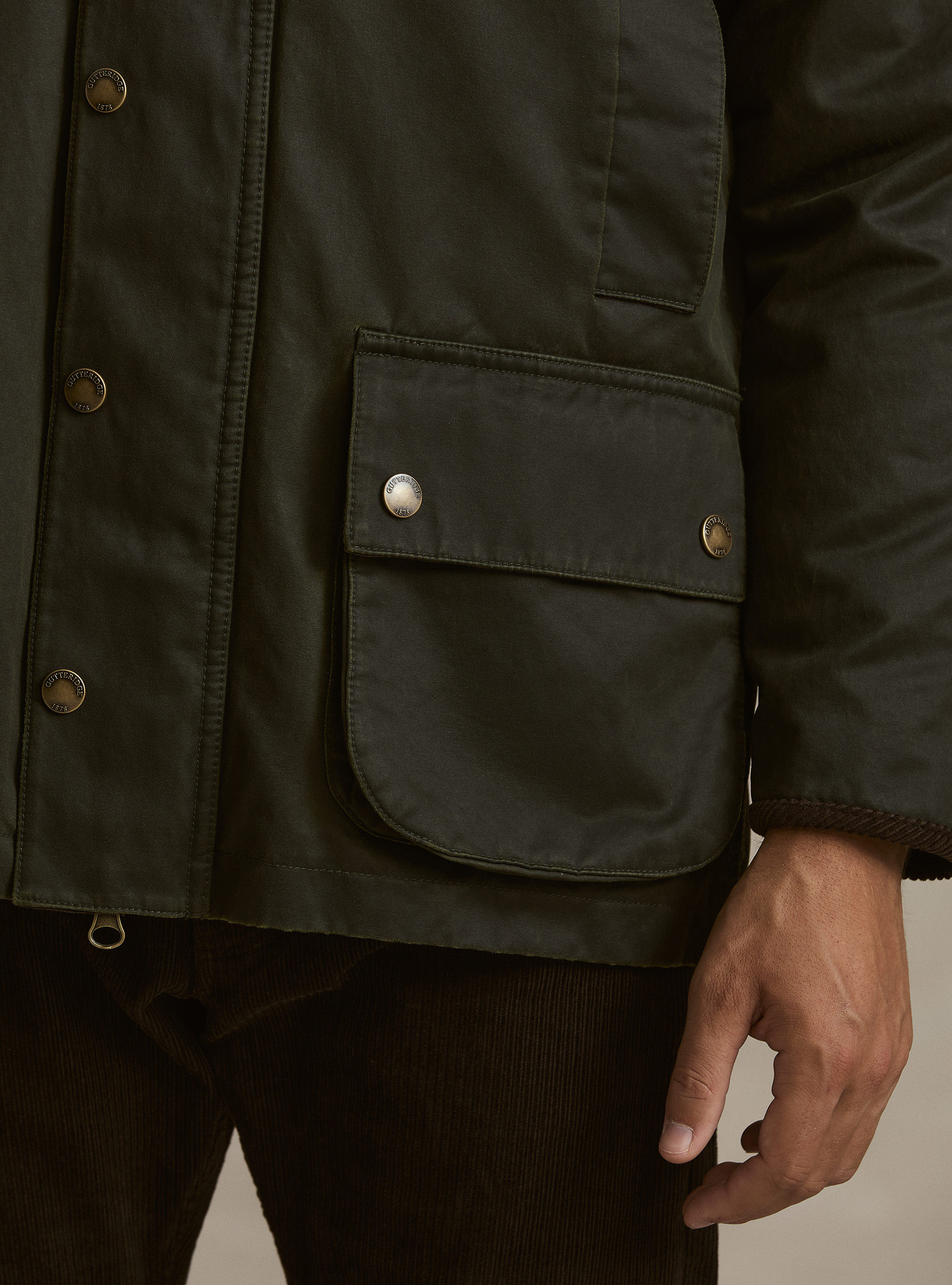 Chaqueta encerada en mezcla de algod&oacute;n, VERDE