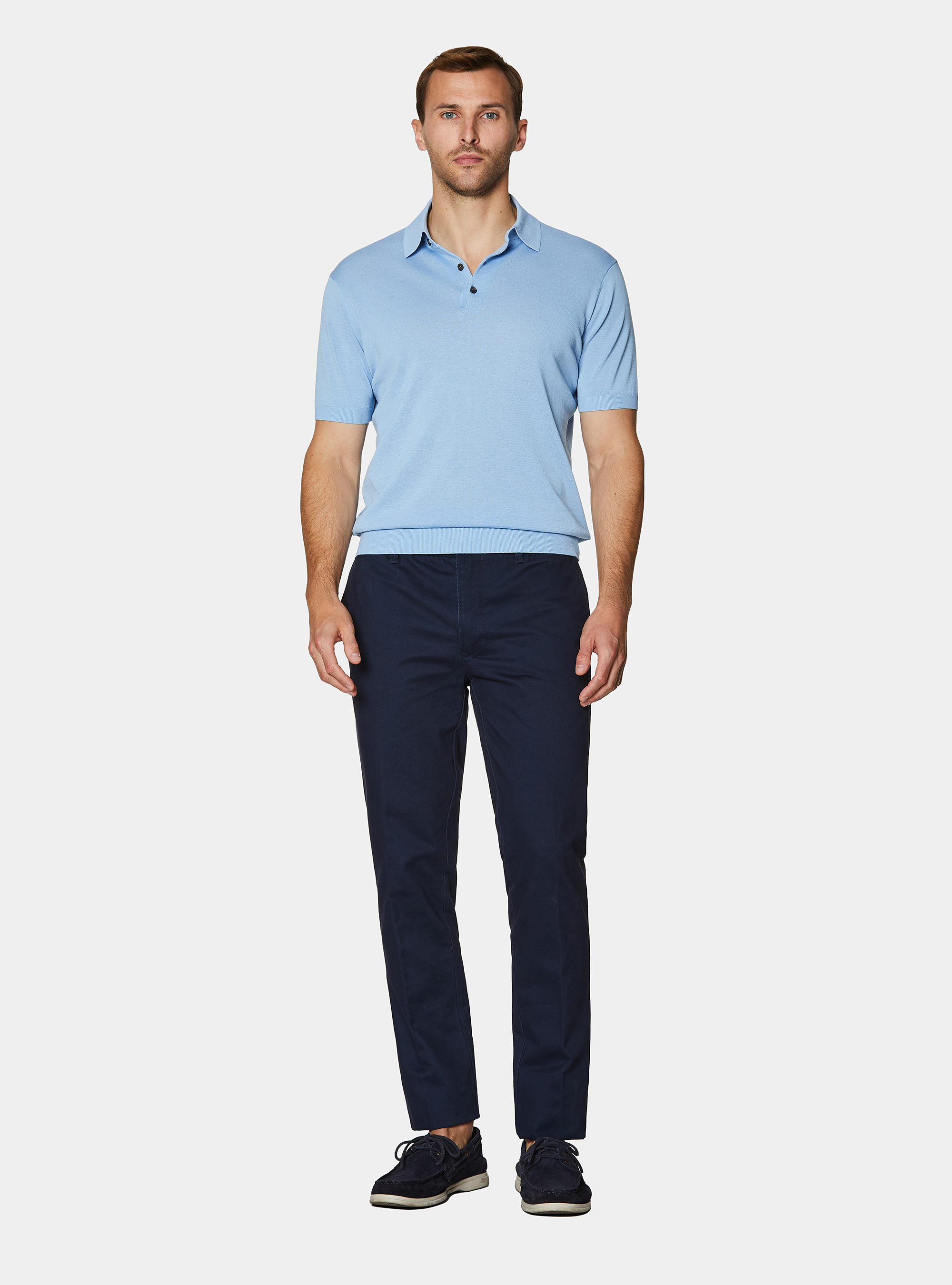 Polo de algod&oacute;n y seda, 0266C AZZURRO