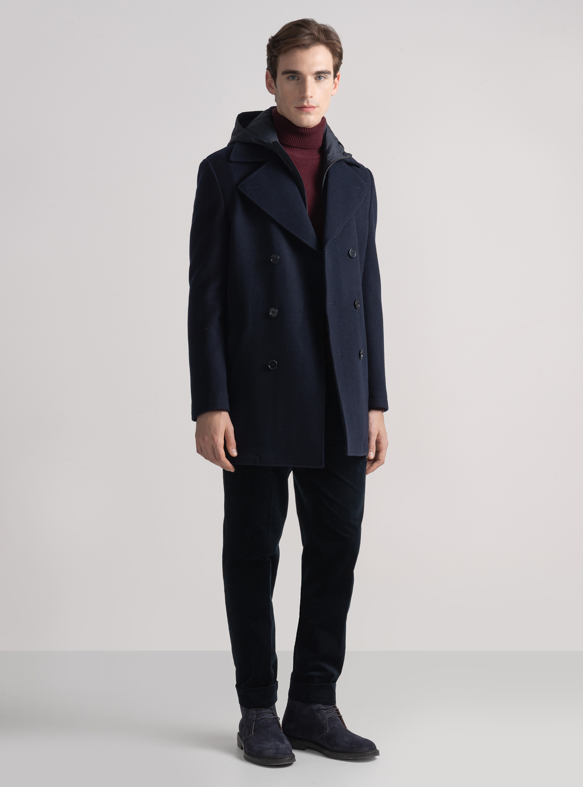 Peacoat in misto lana con e cappuccio, BLU NAVY