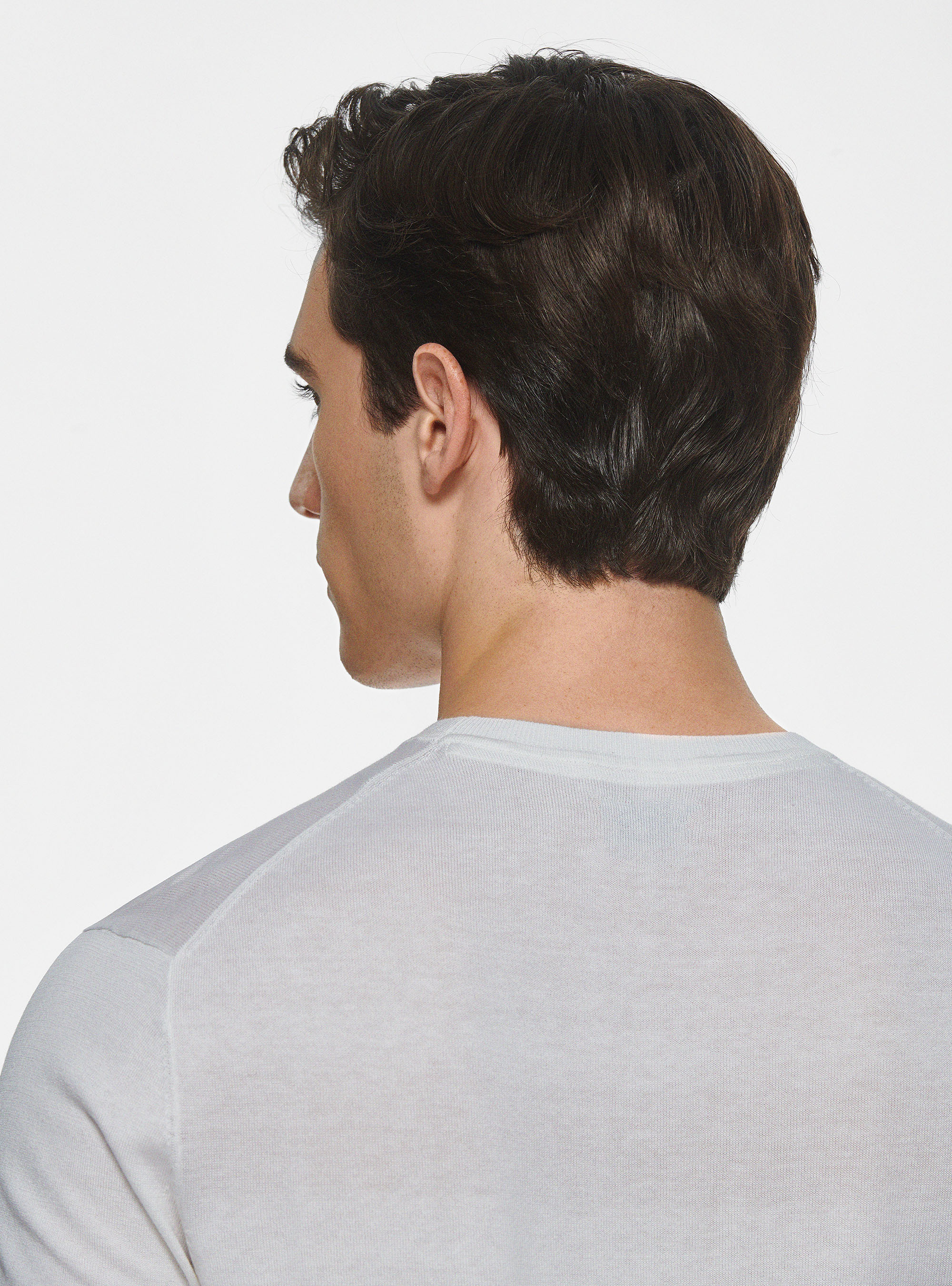 Maglia girocollo in seta e cotone, BIANCO