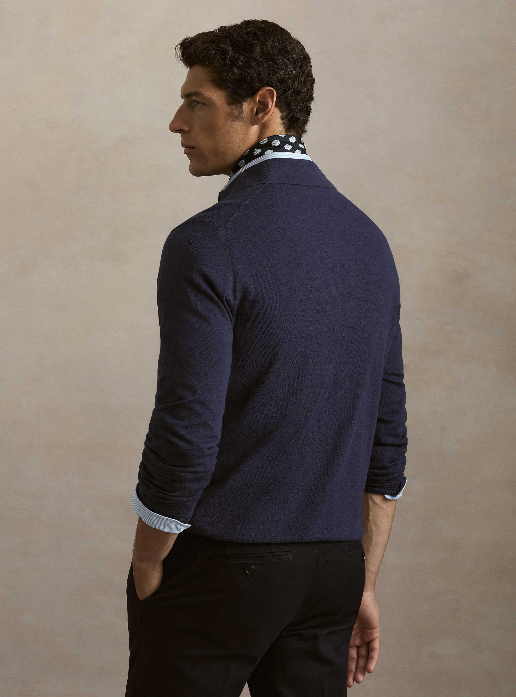 Polo in maglia di cotone e cashmere, INCHIOSTRO