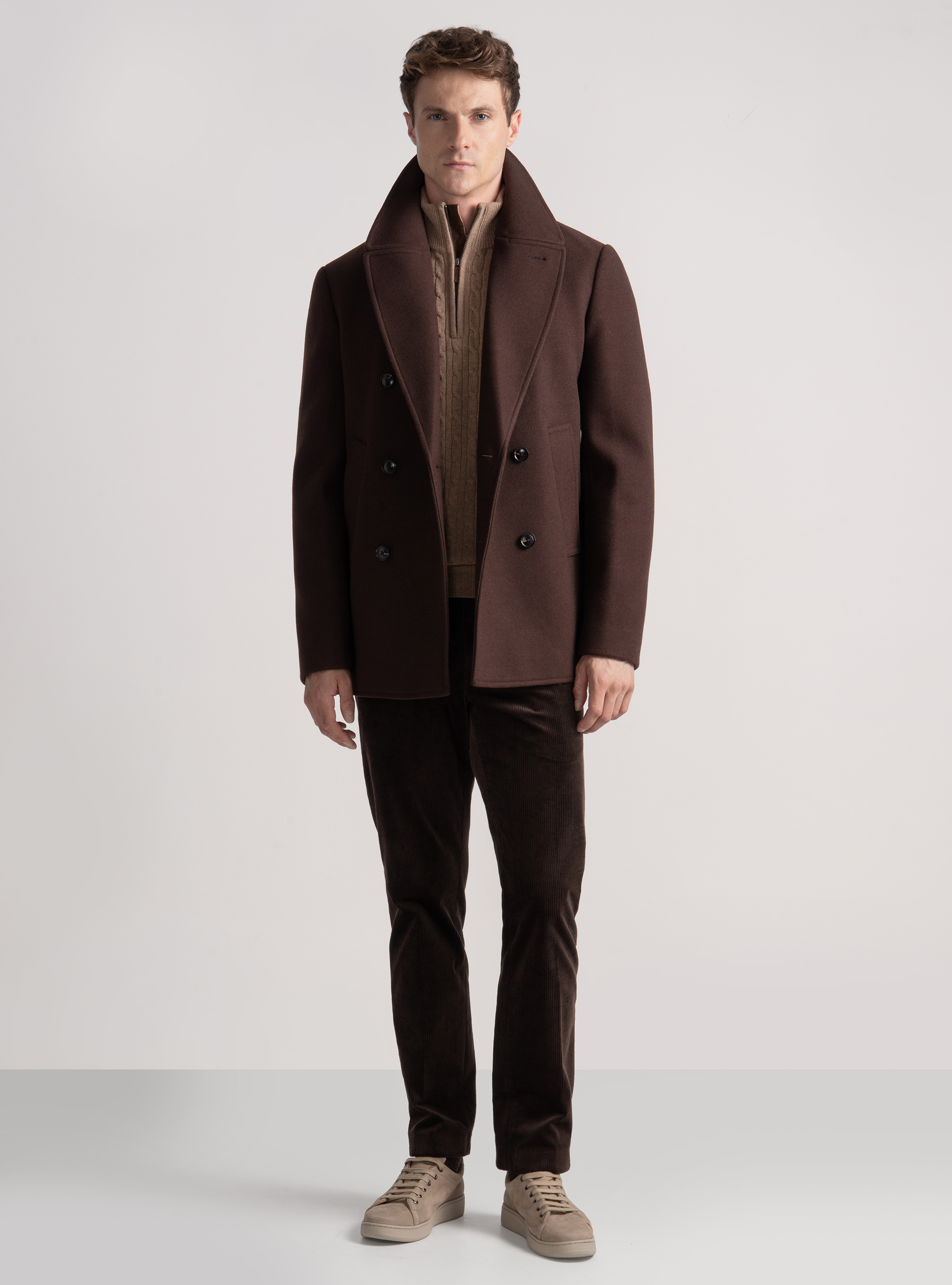Solid-coloured peacoat, BROWN