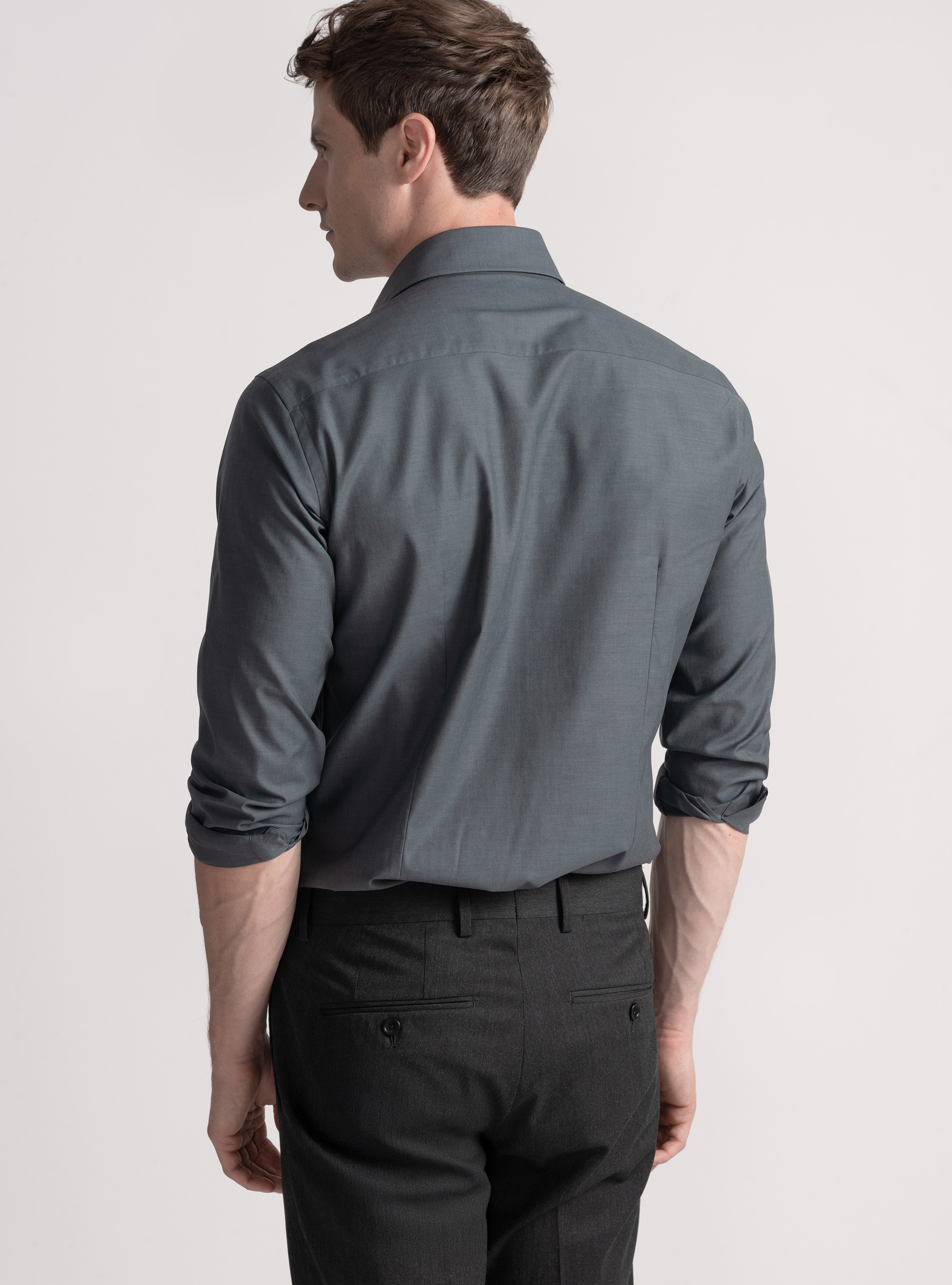 Camicia in cotone popeline stretch, GRIGIO CHIARO