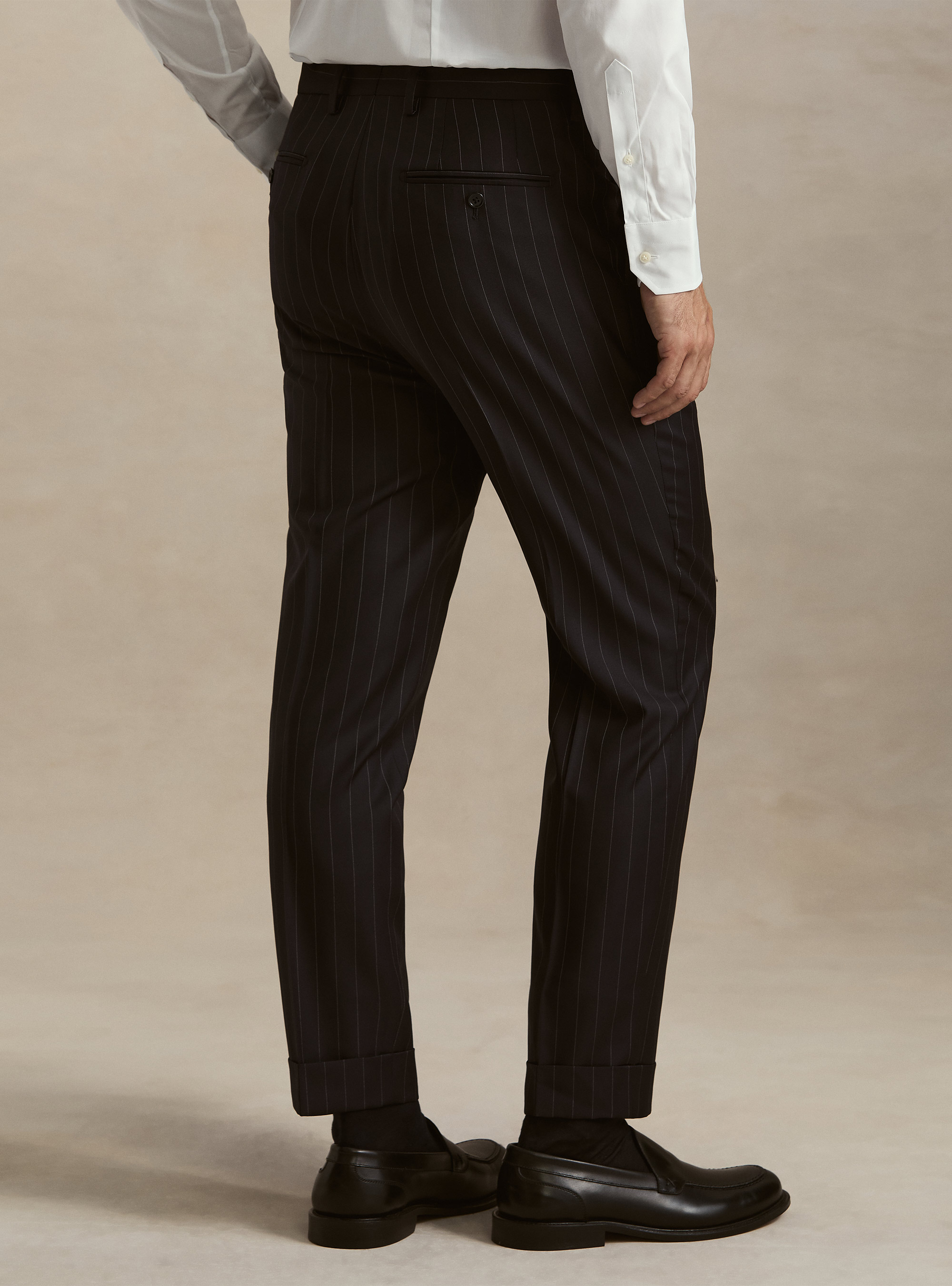 Pantalones de traje de raya diplom&aacute;tica con pinzas en pura lana Vitale Barberis Canonico, AZUL MARINO