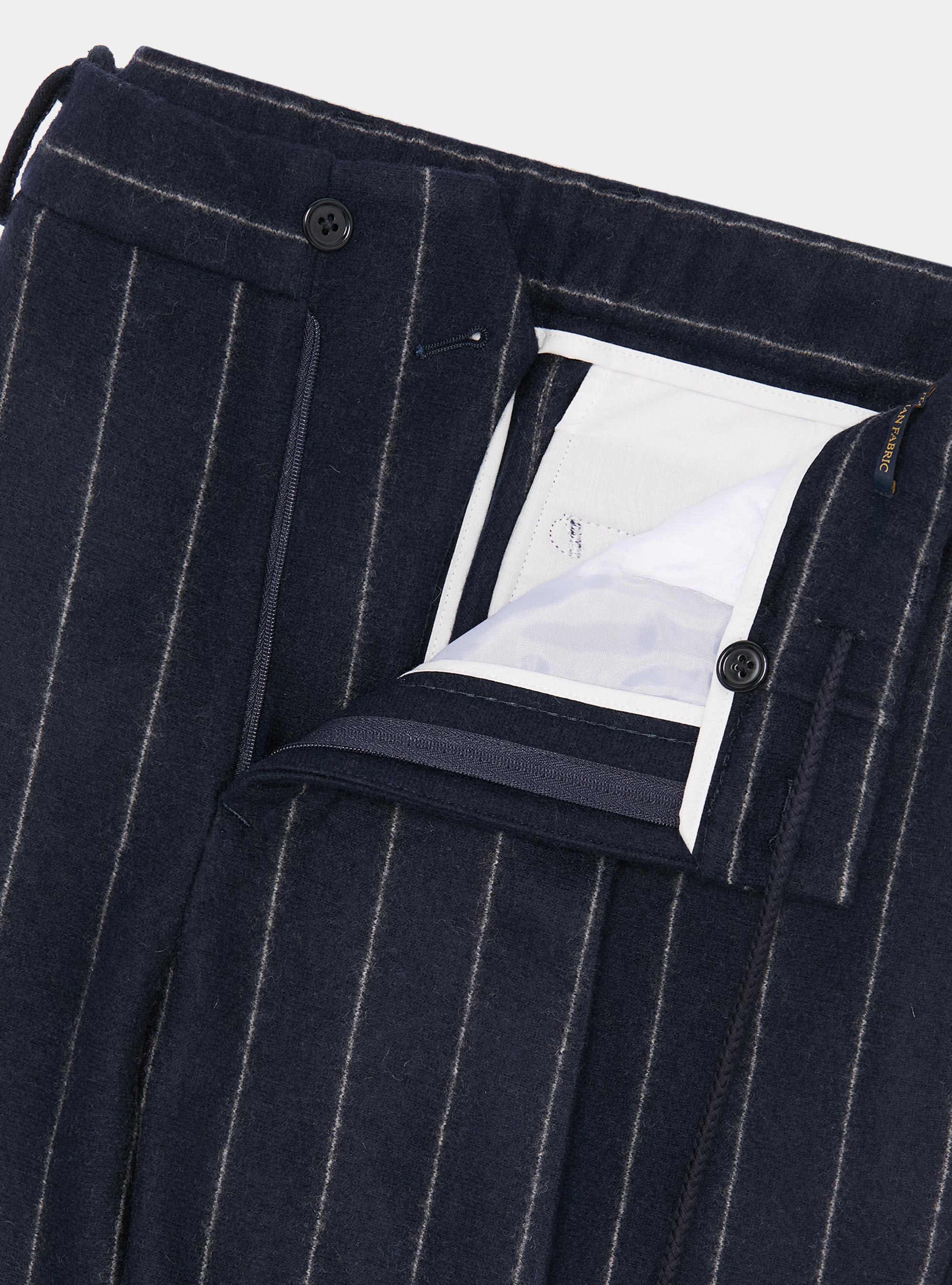 Pinstripe jersey double-breasted suit trousers, NAVY BLUE