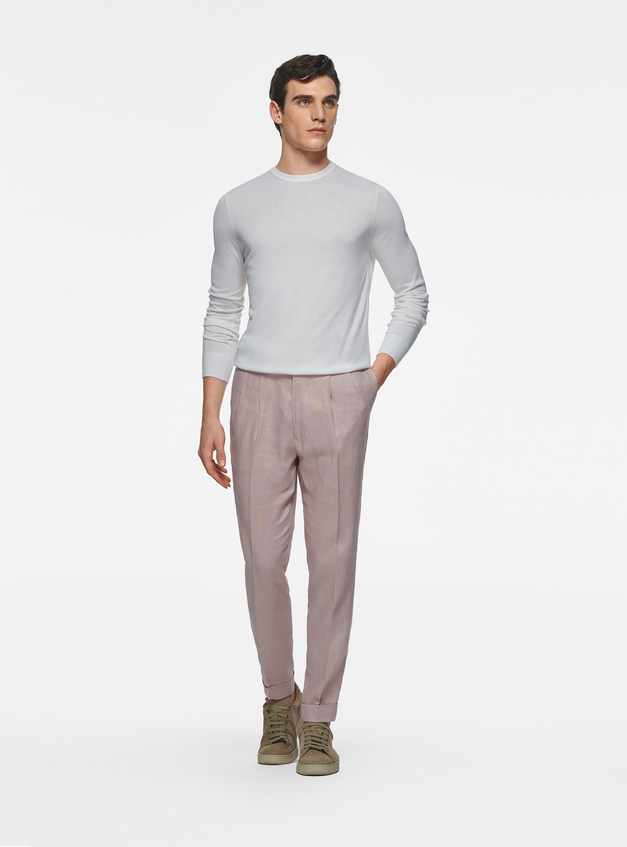 Maglia girocollo in seta e cotone, BIANCO