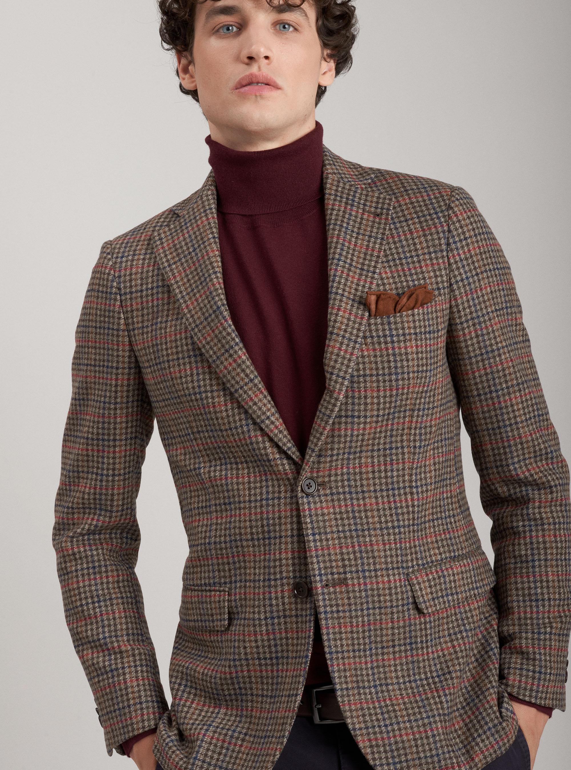 Veste Prince de Galles en laine et cachemire, MARRON