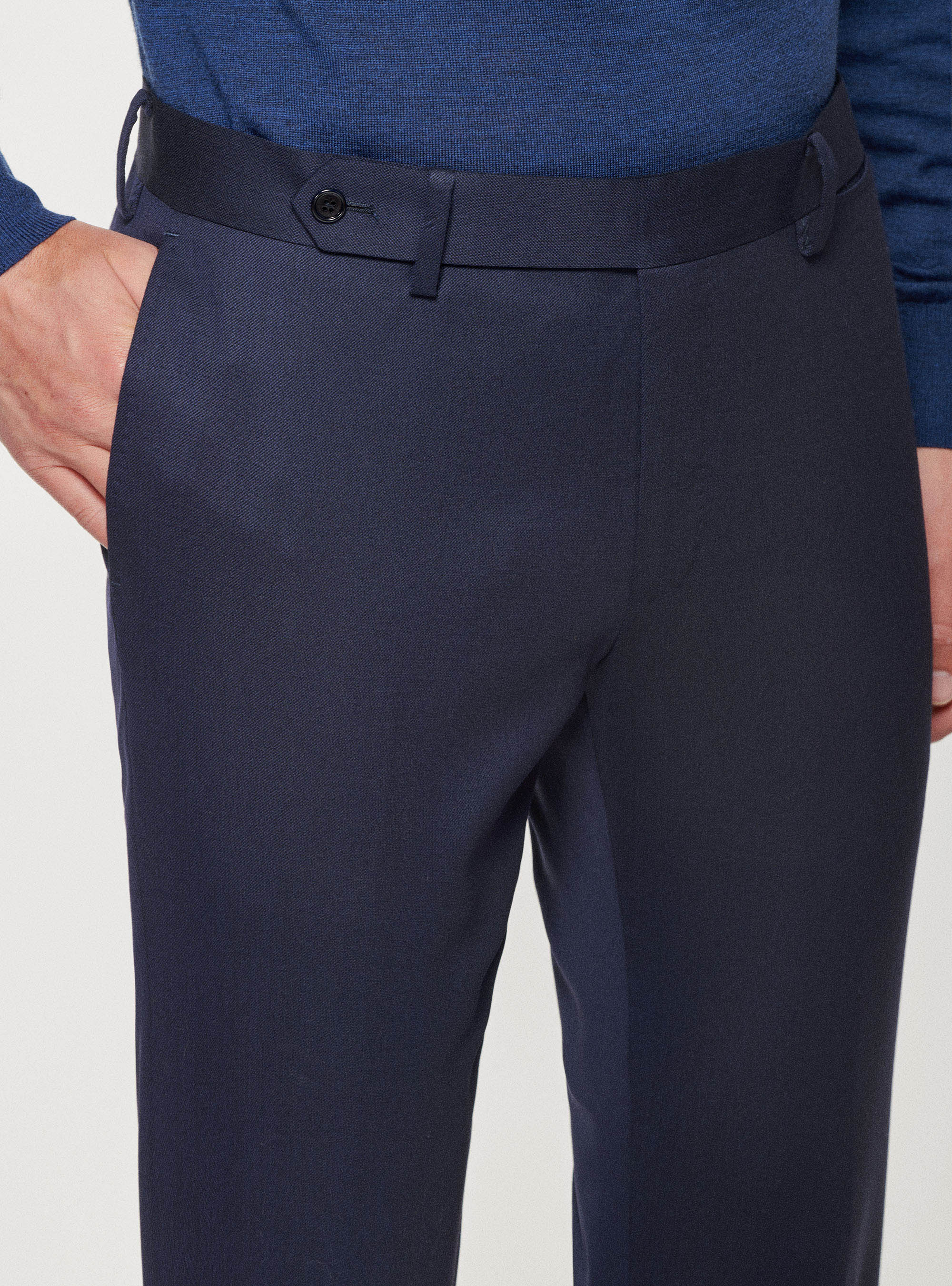 Pantalon de voyage en pure laine extensible, BLEU MARINE