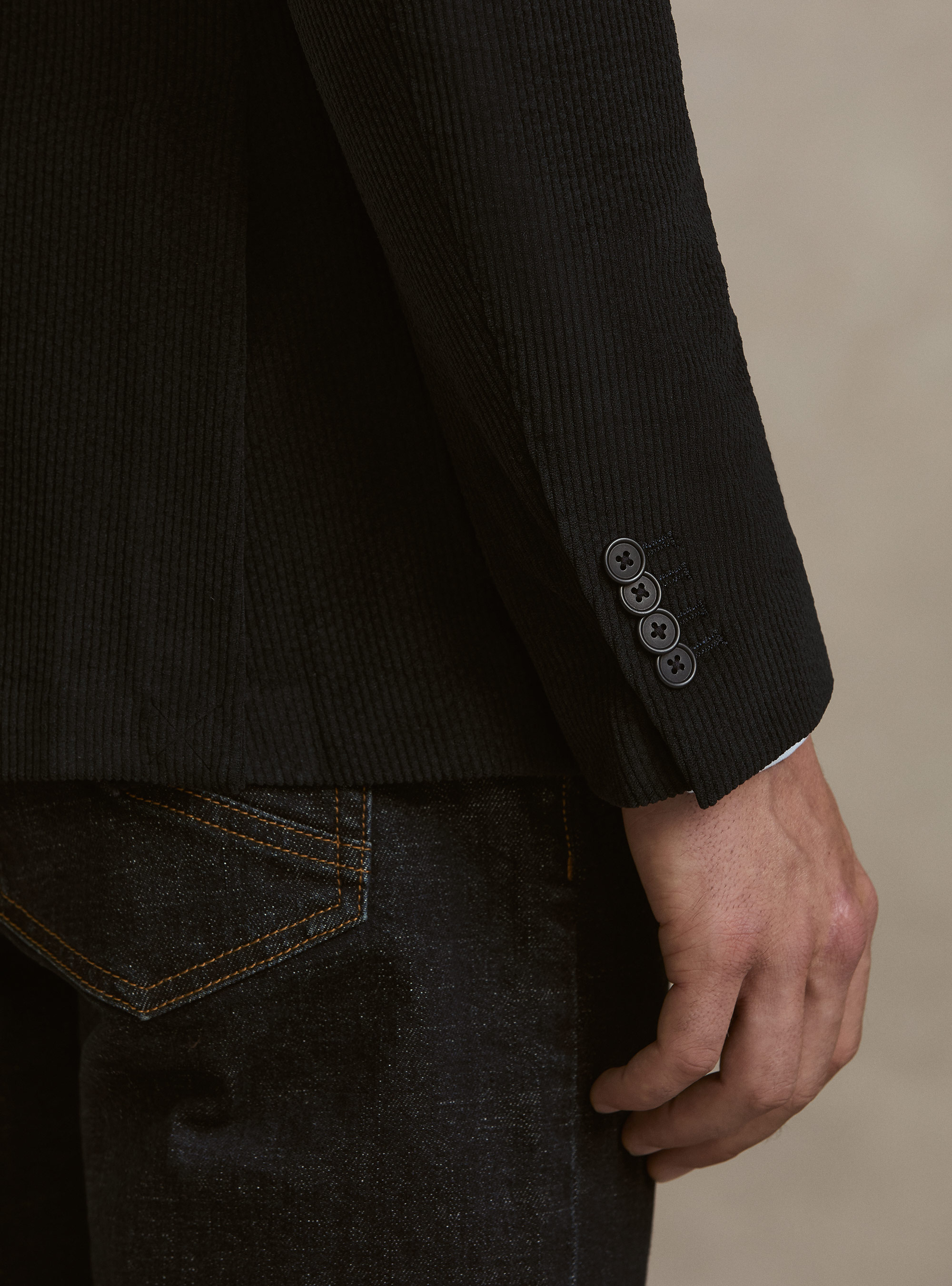 Veste droite en velours extensible, BLEU MARINE