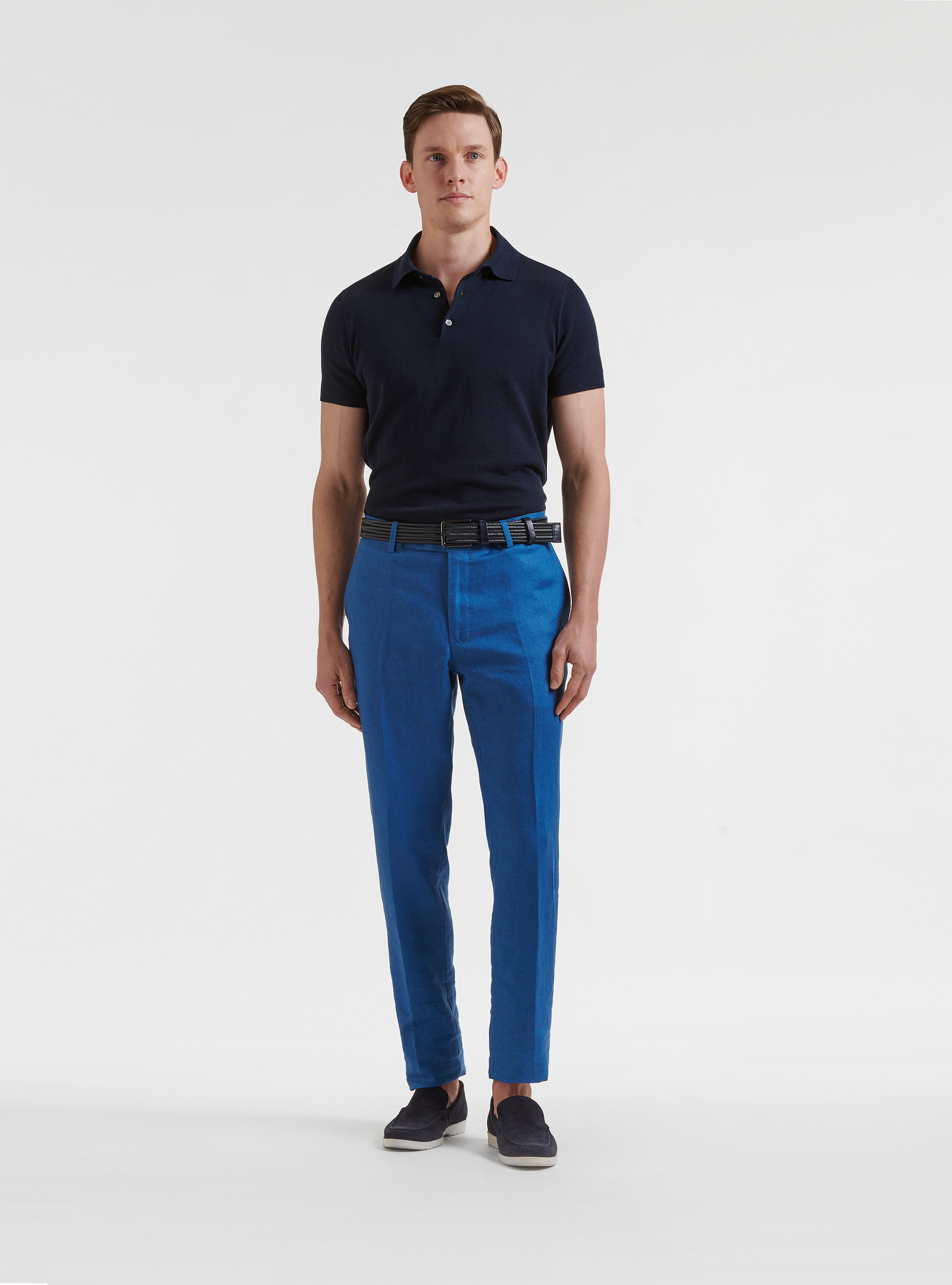 Pure linen suit trousers, 0226C CERULEO