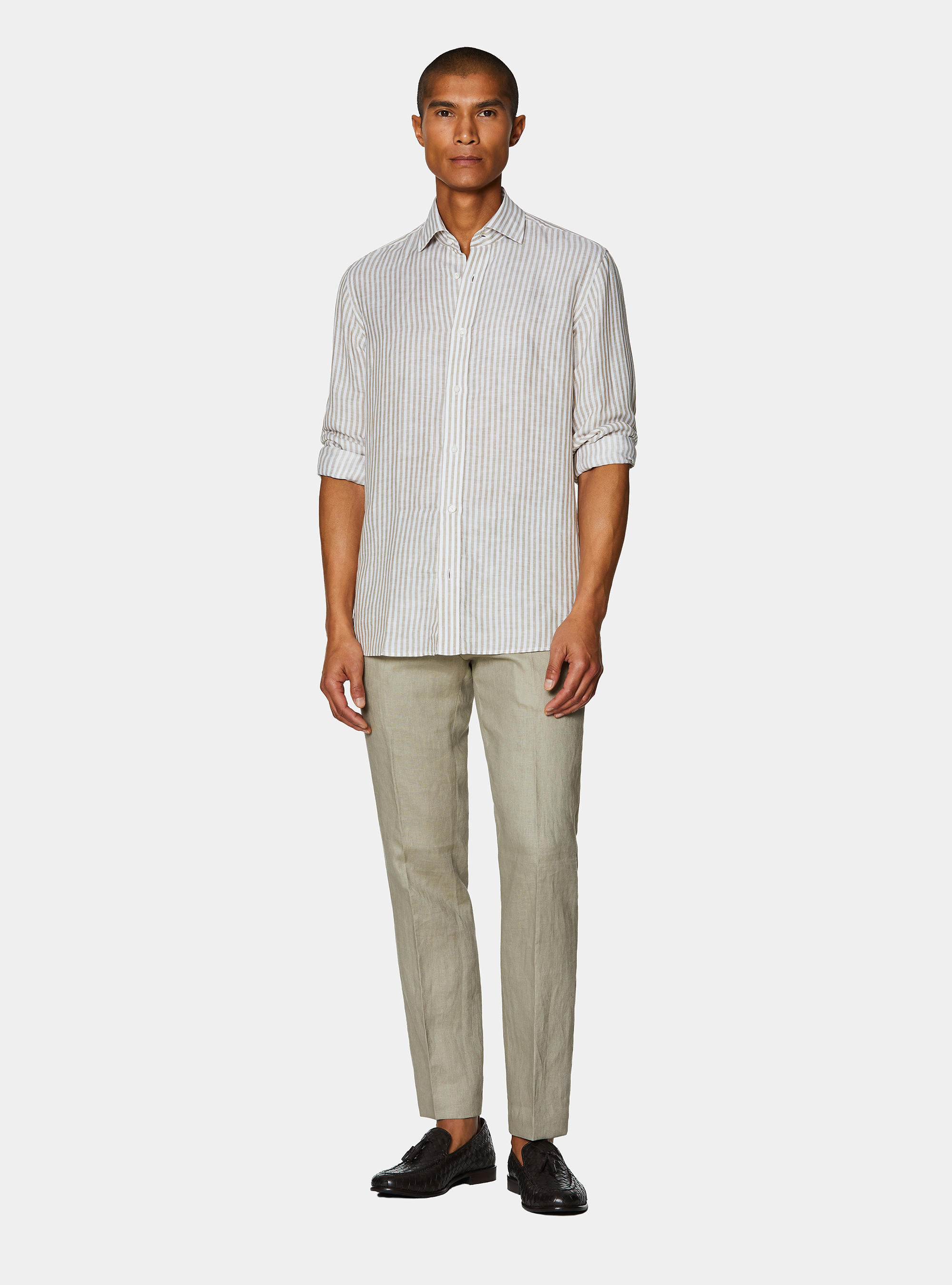 Linen blend striped shirt, SAND